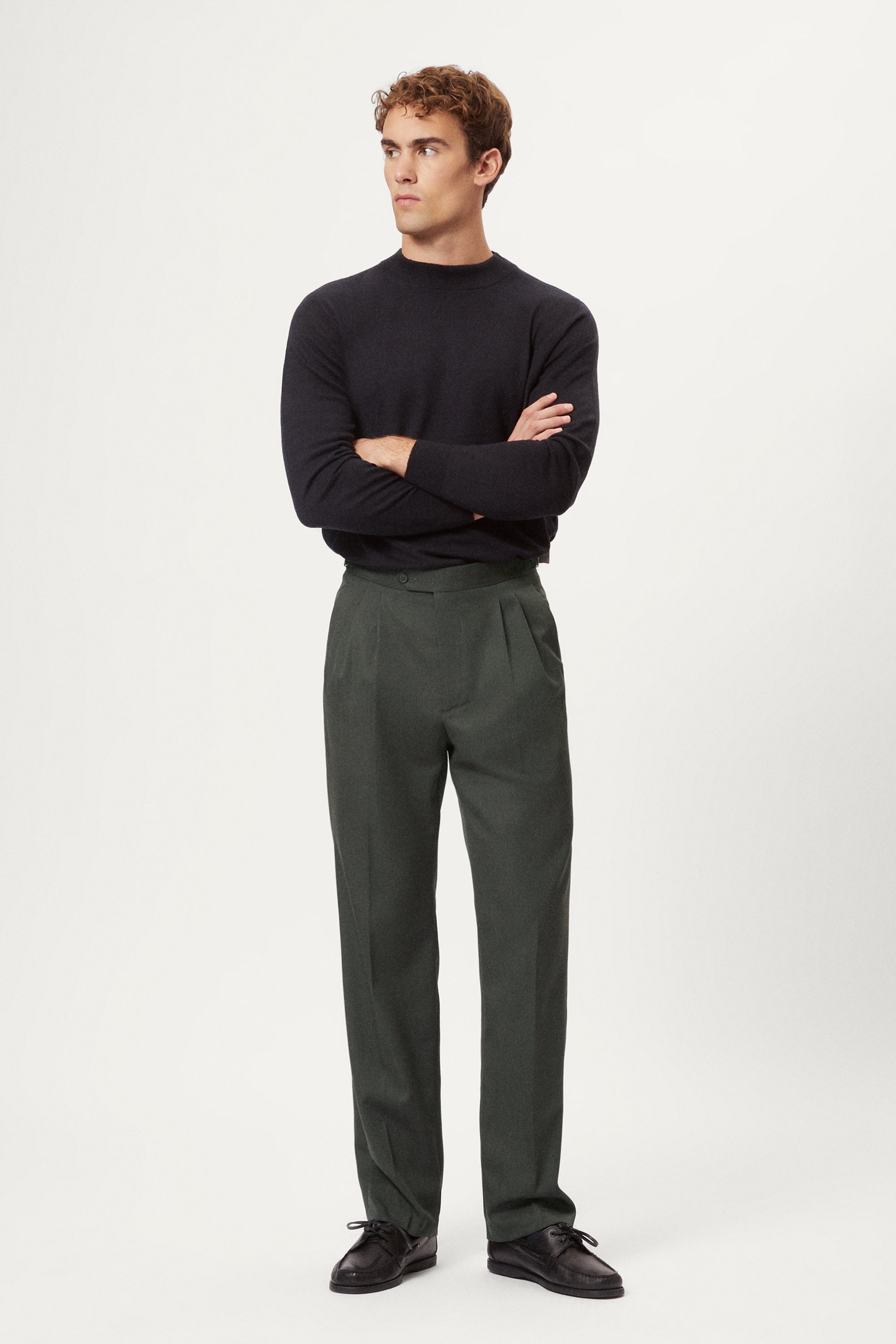 Pantalon Couture en Laine Sergée avec doubles plis