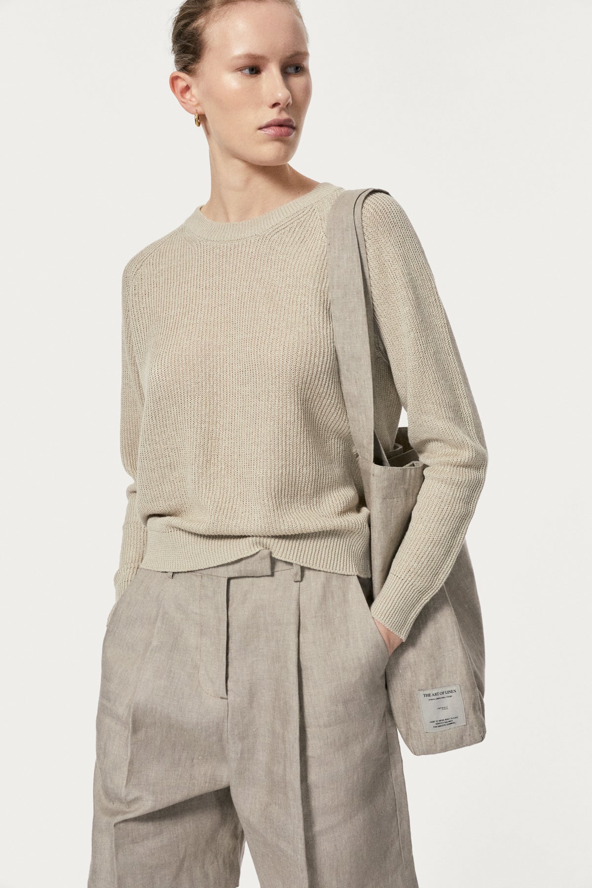 The Linen Twill Tote Bag - sand melange