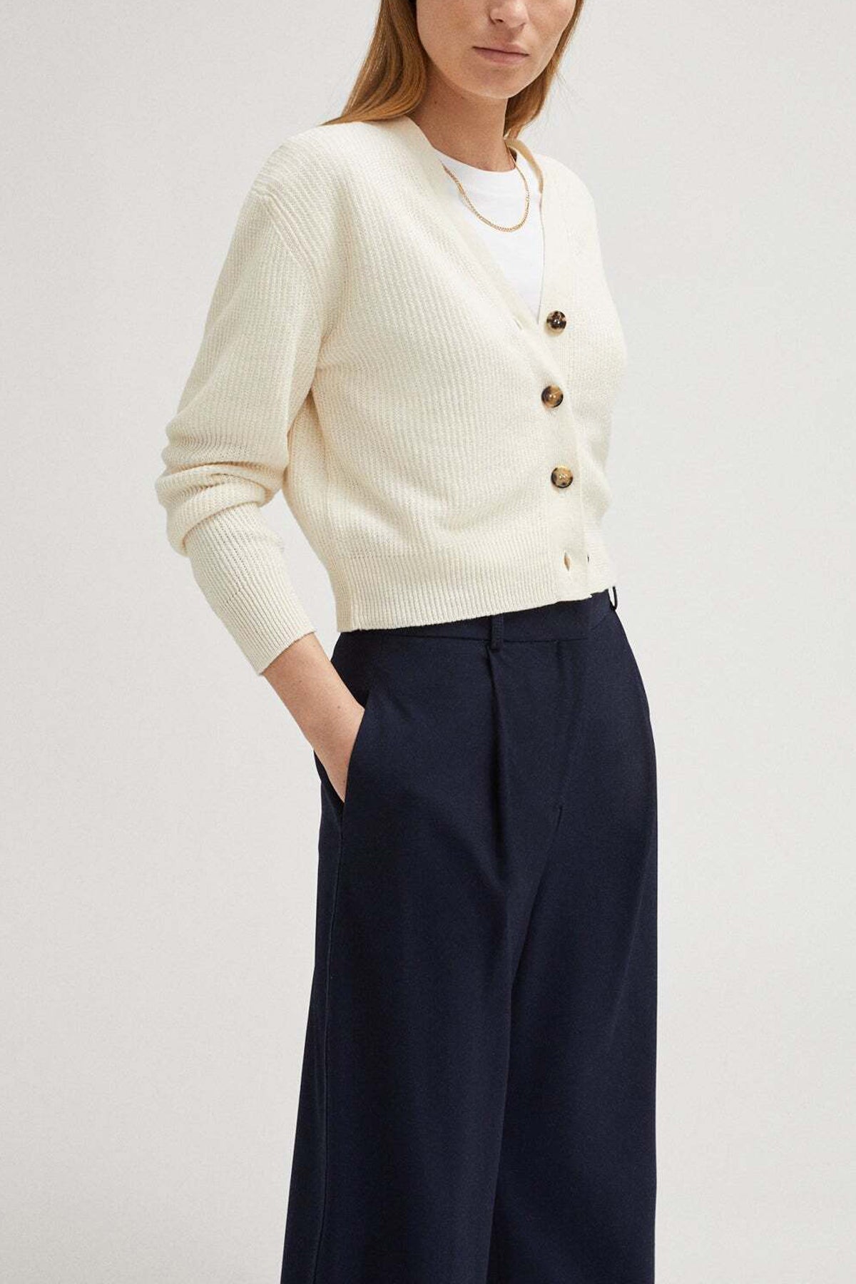 Gerippter Cardigan aus Leinen/Baumwolle