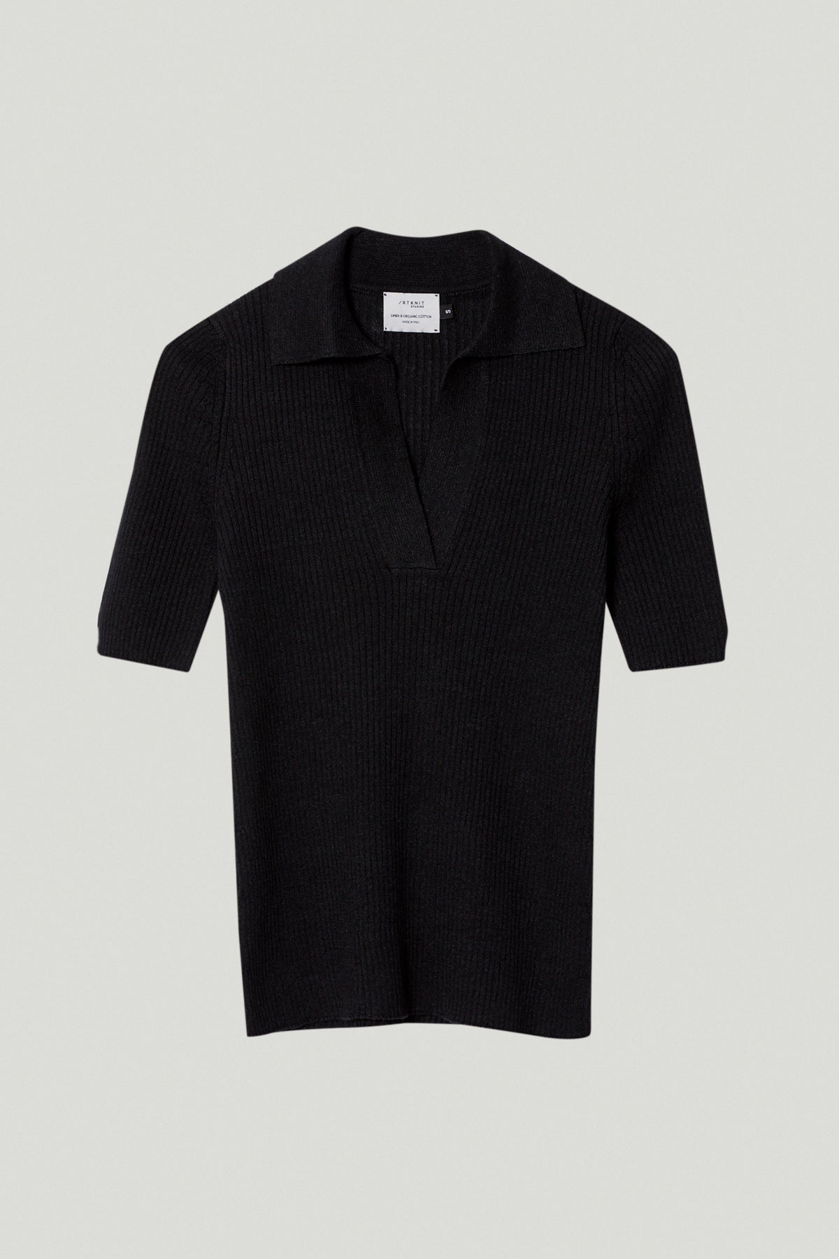 the linen cotton ribbed polo black