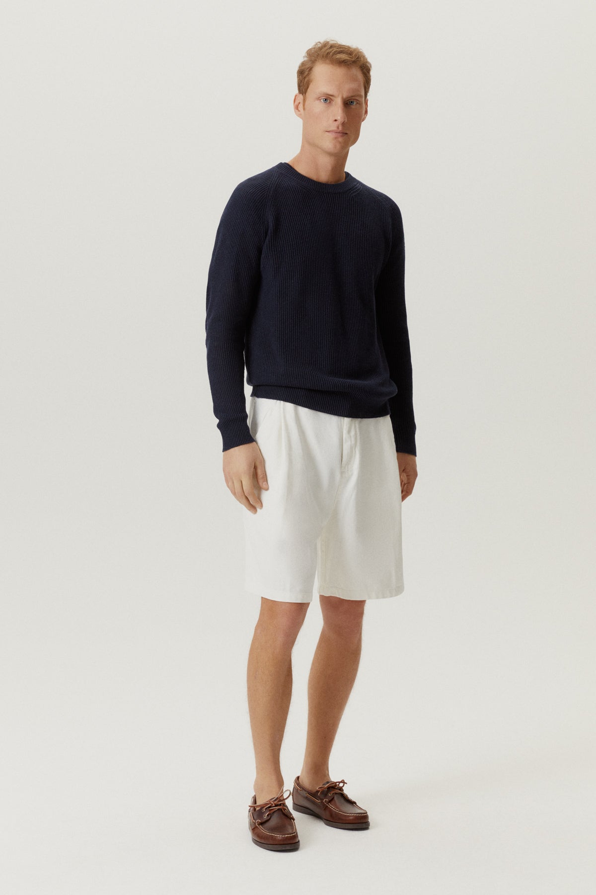 the linen cotton ribbed sweater blue navy