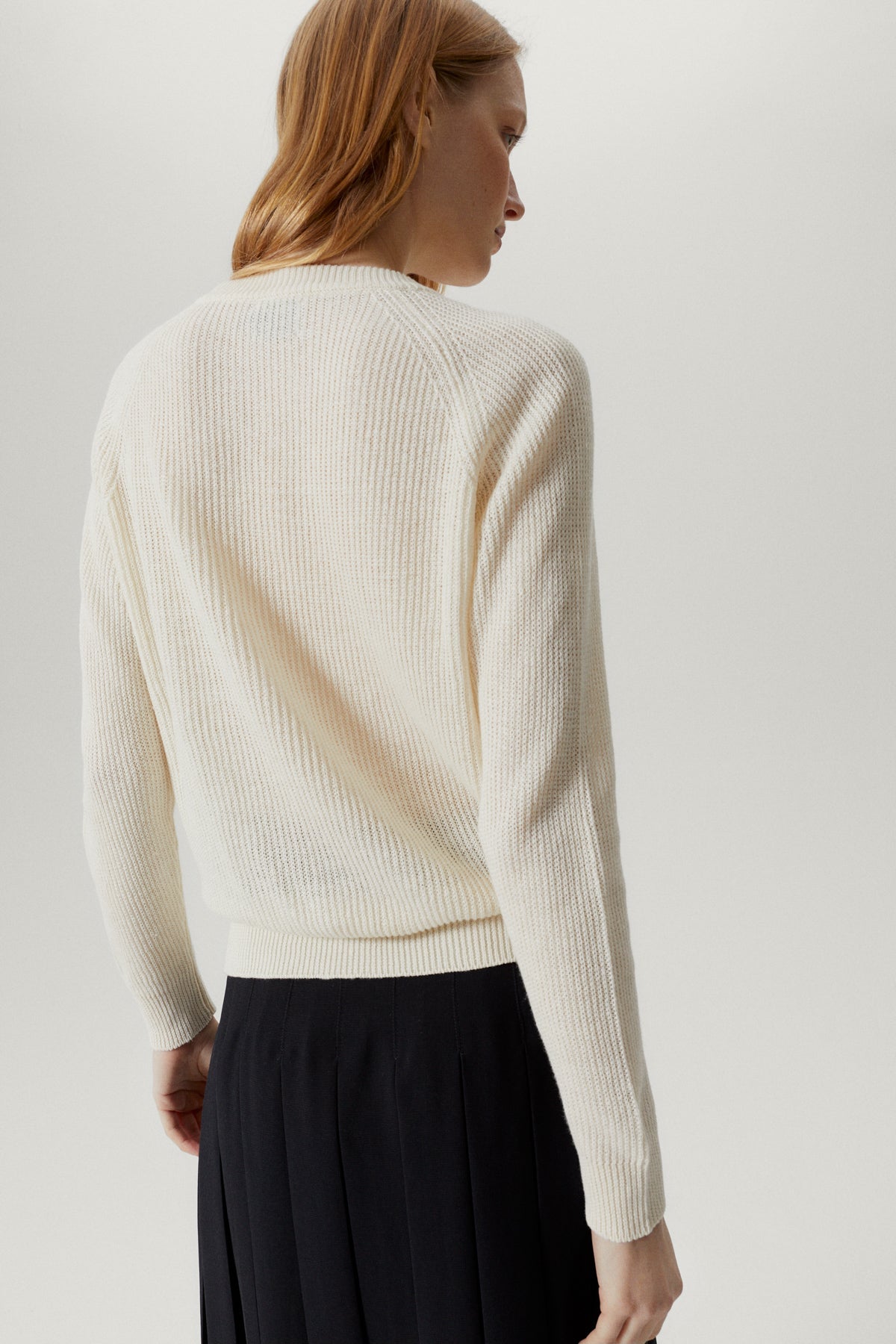 the linen cotton ribbed sweater milk white