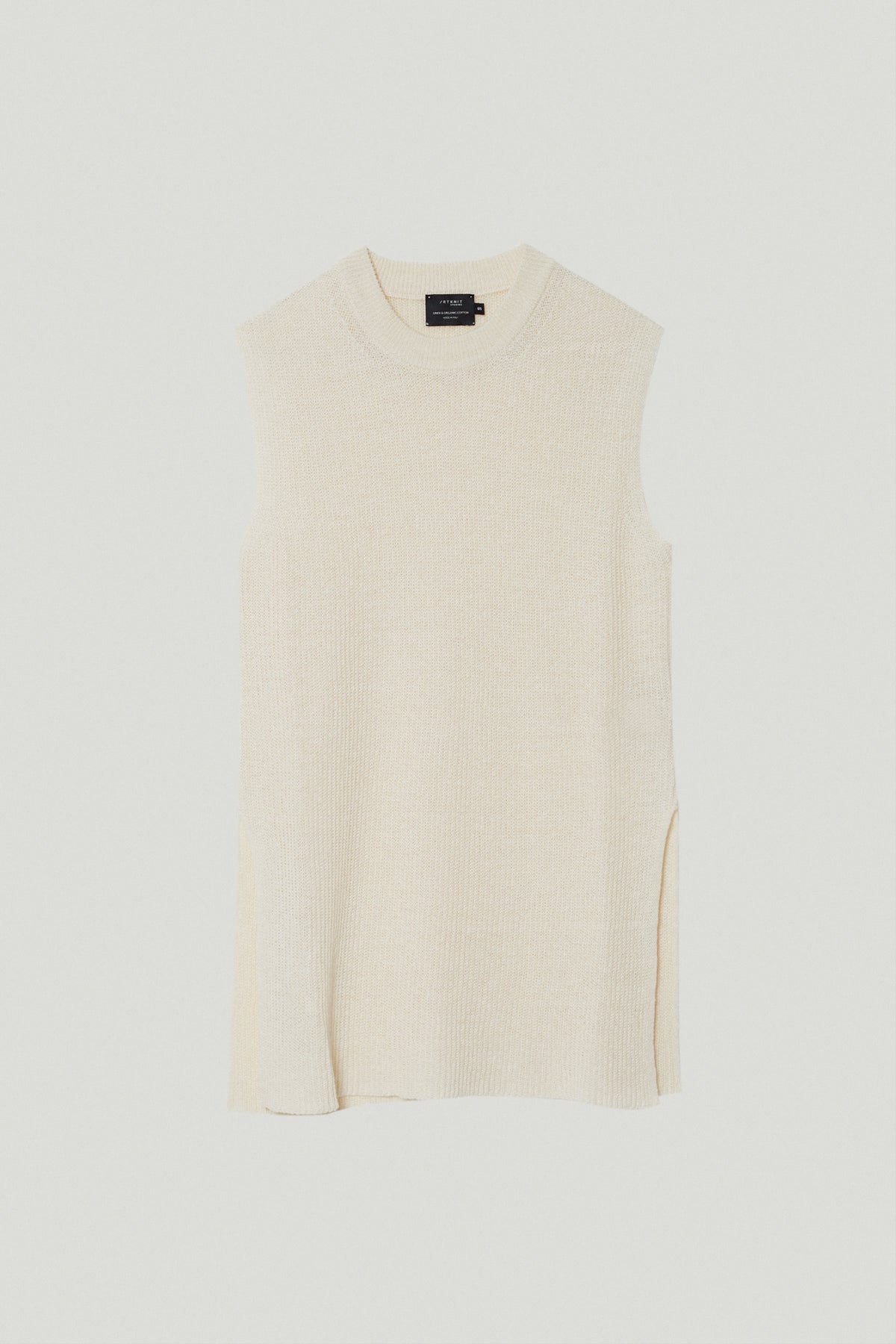 the linen cotton ribbed vest milk white