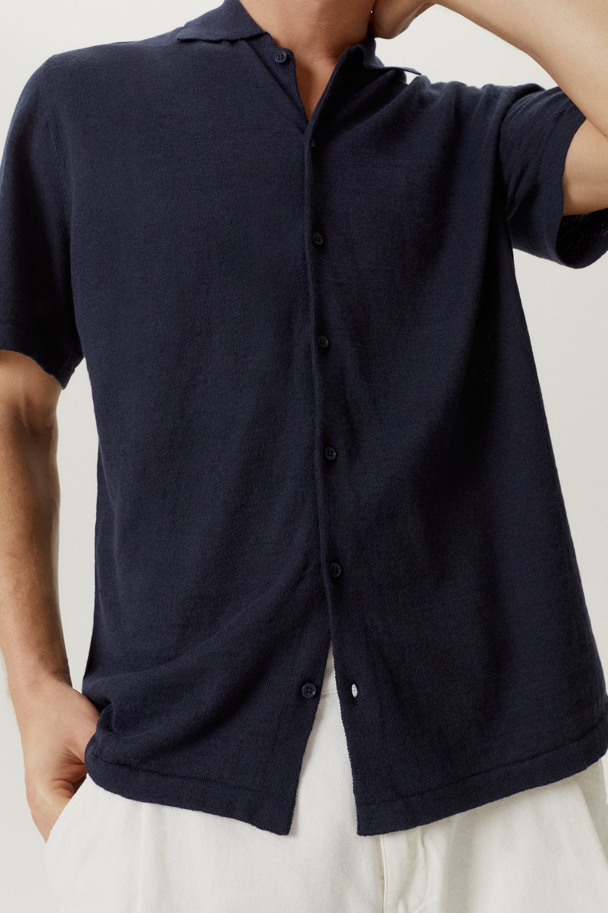 the linen cotton short sleeve shirt 2 blue navy