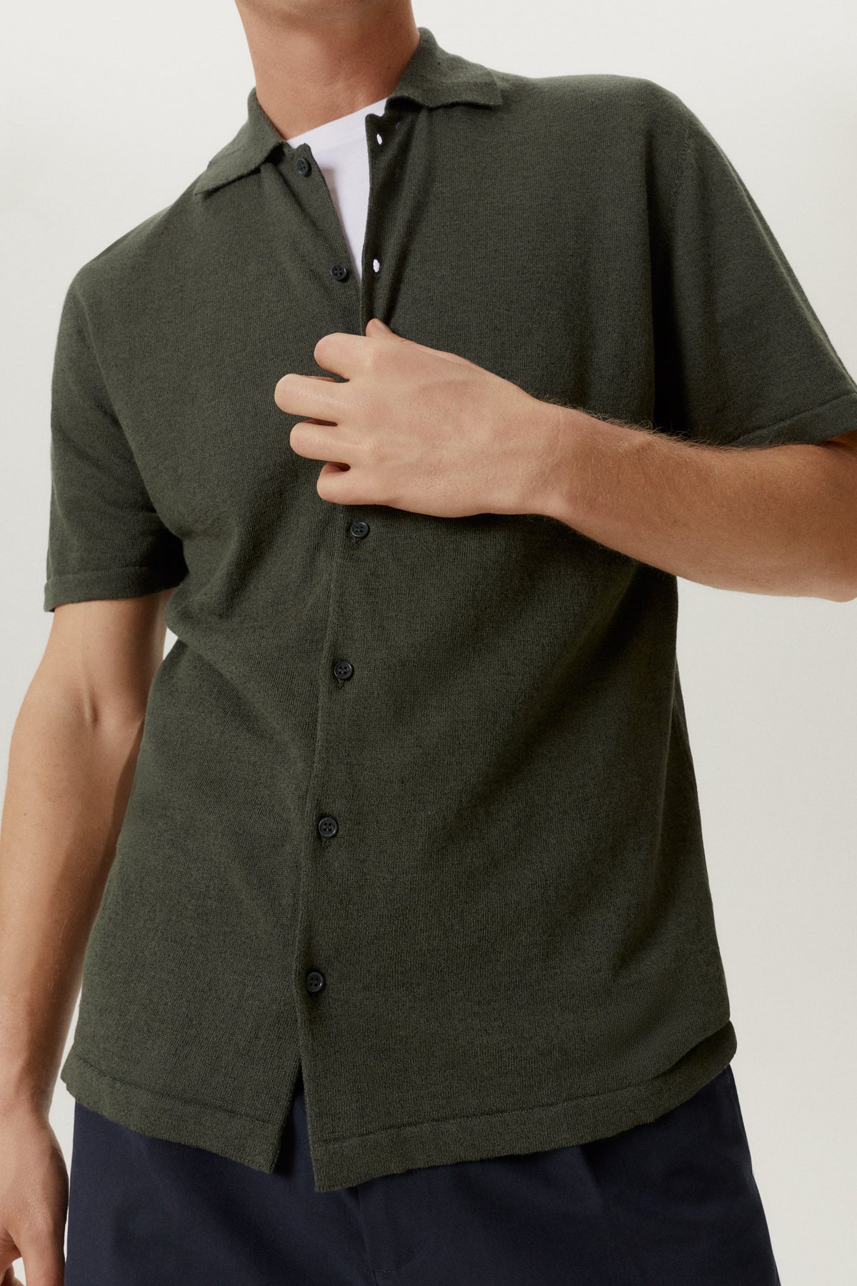 the linen cotton short sleeve shirt 2 military green