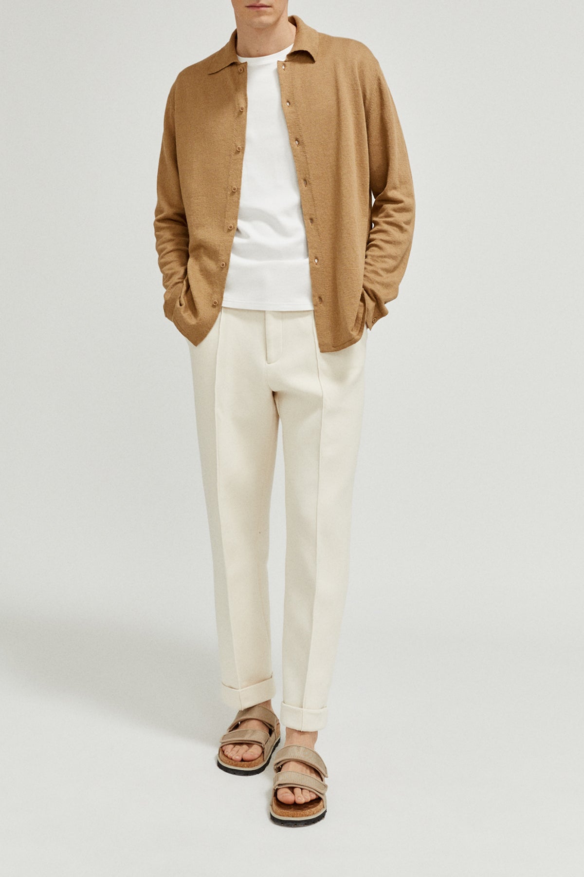 the linen cotton knit shirt imperfect version 8 camel