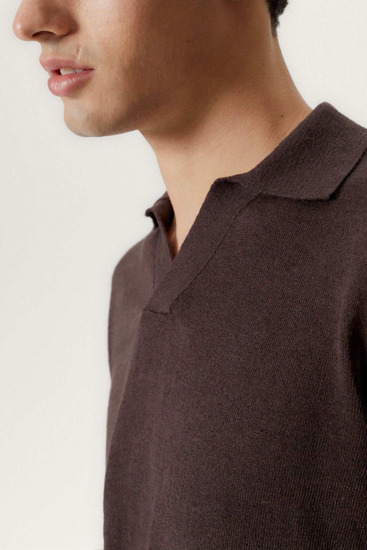 The Long-Sleeve Linen Cotton Polo brown- Imperfect Version
