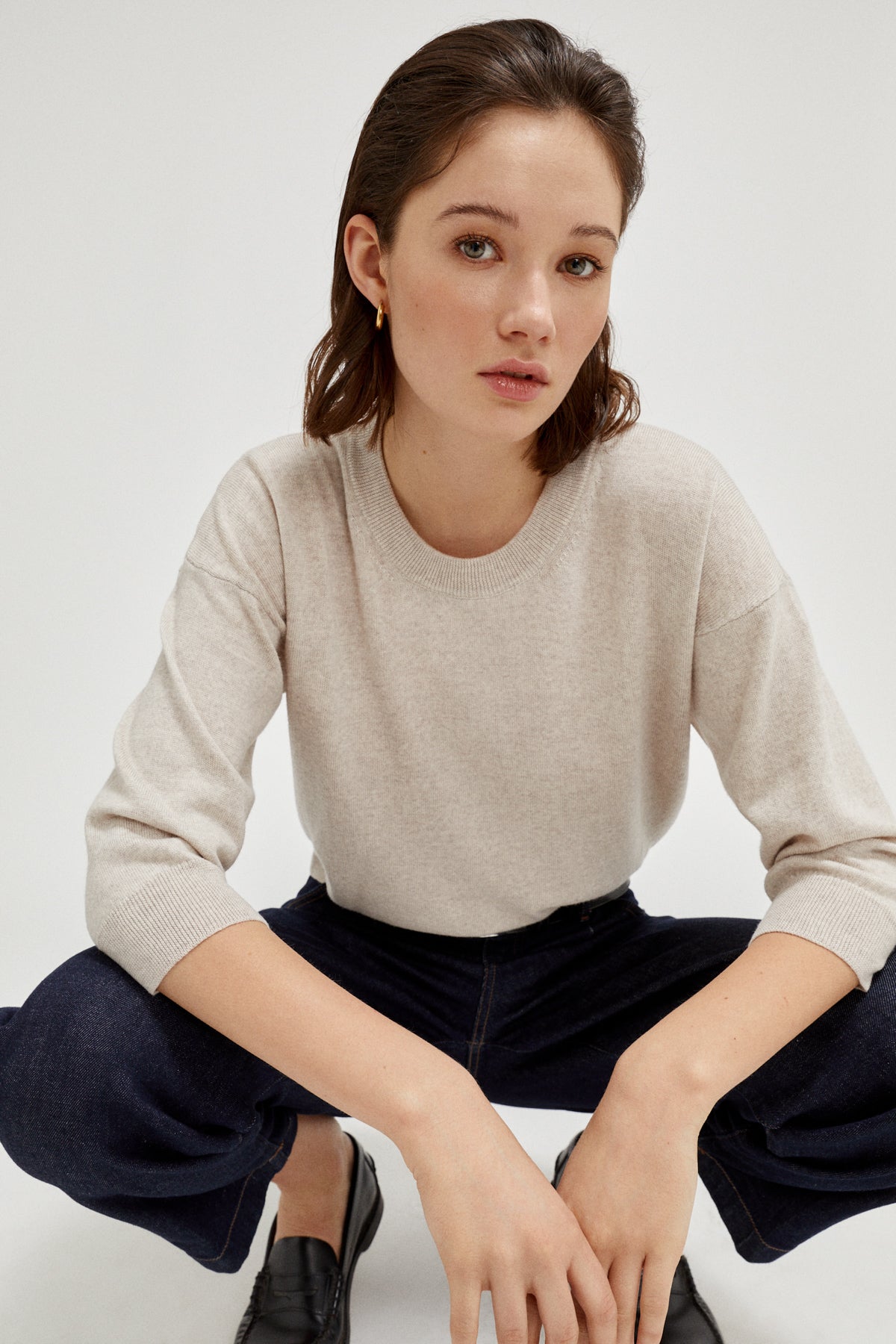 the merino wool boxy t shirt greige