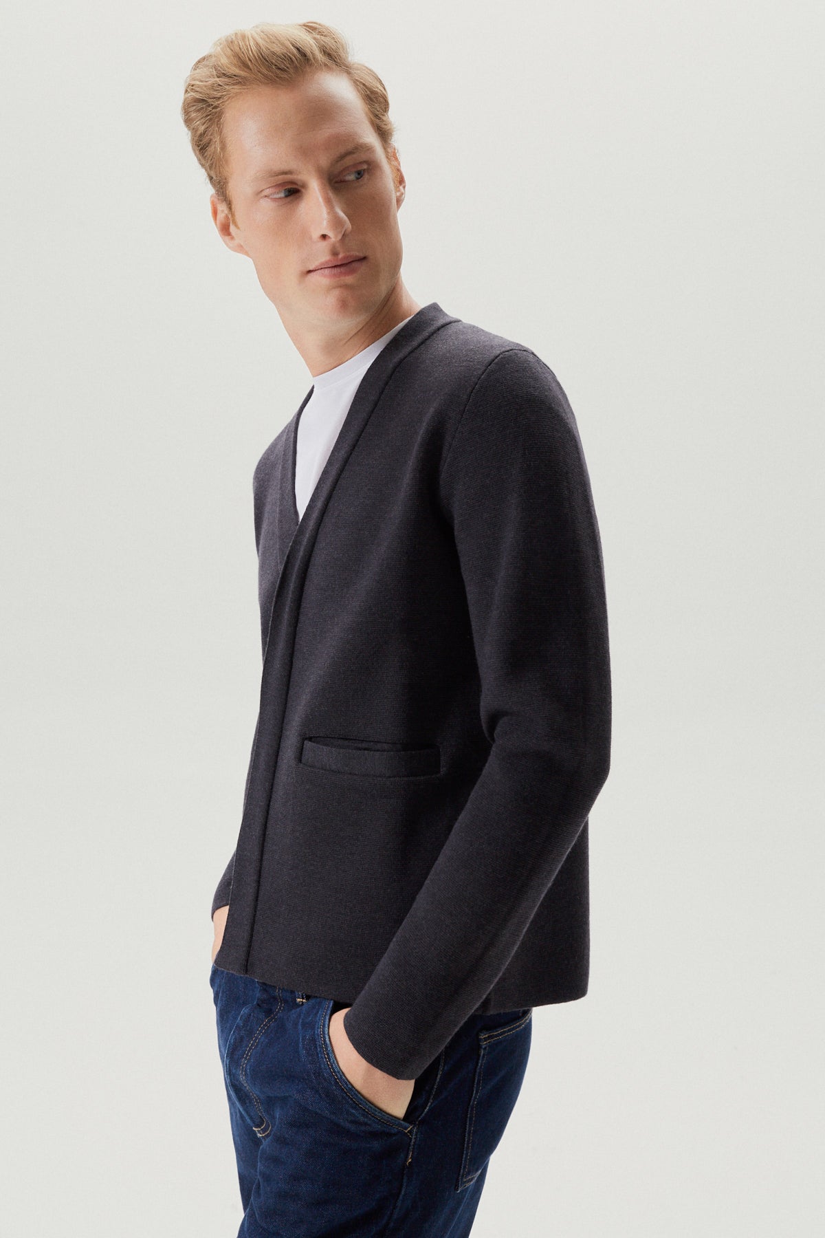 the merino wool shawl cardigan anthracite
