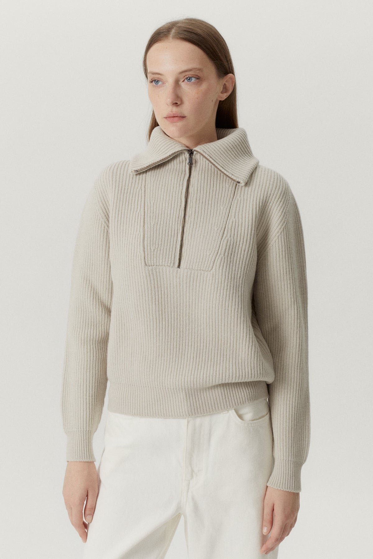 The Merino Wool Half-zip Sweater - pearl