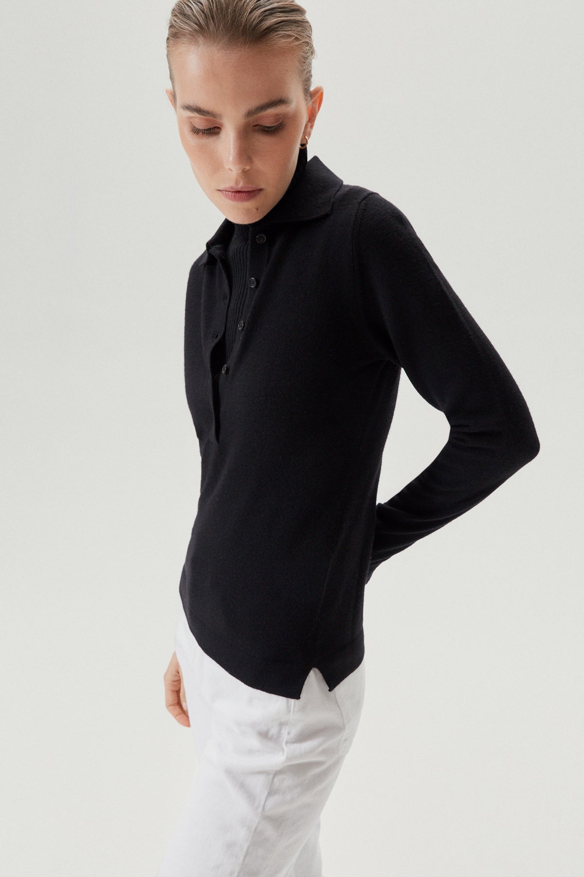 the merino wool knit polo black