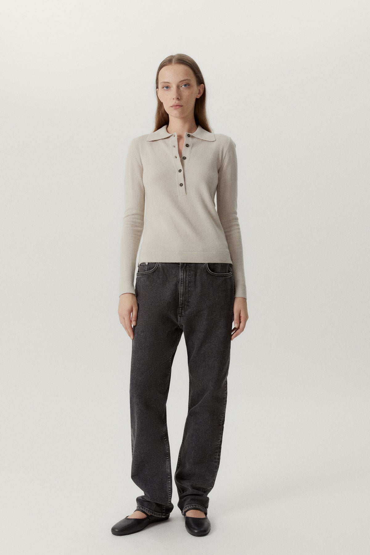 the merino wool knit polo pearl