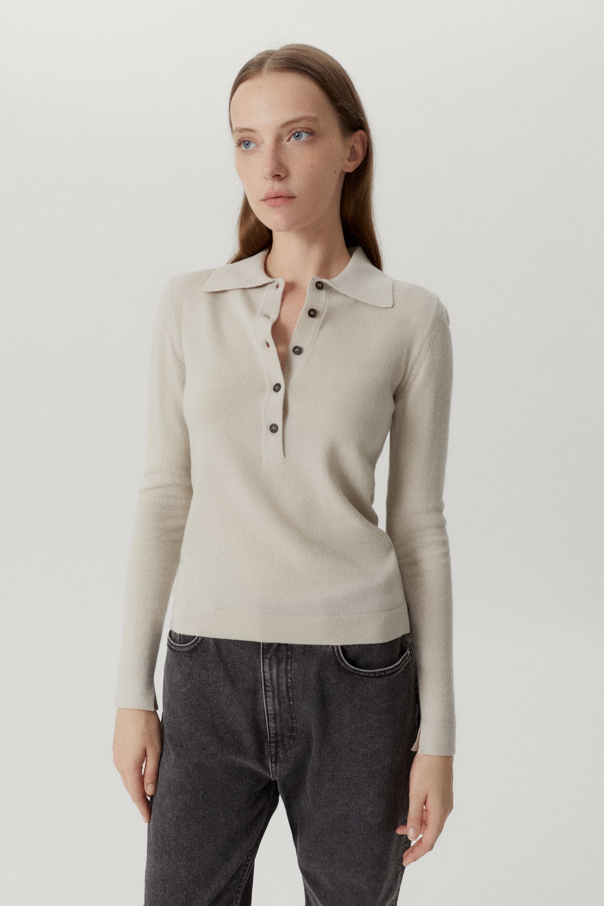 the merino wool knit polo pearl