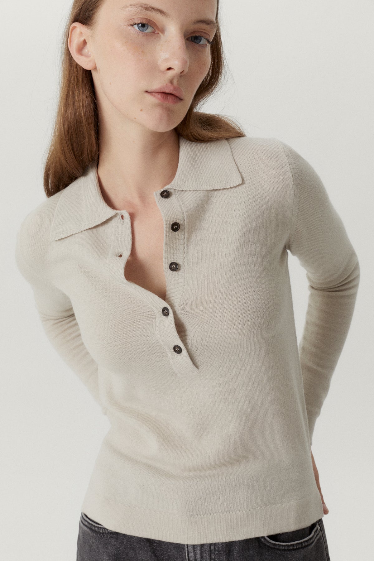 the merino wool knit polo pearl