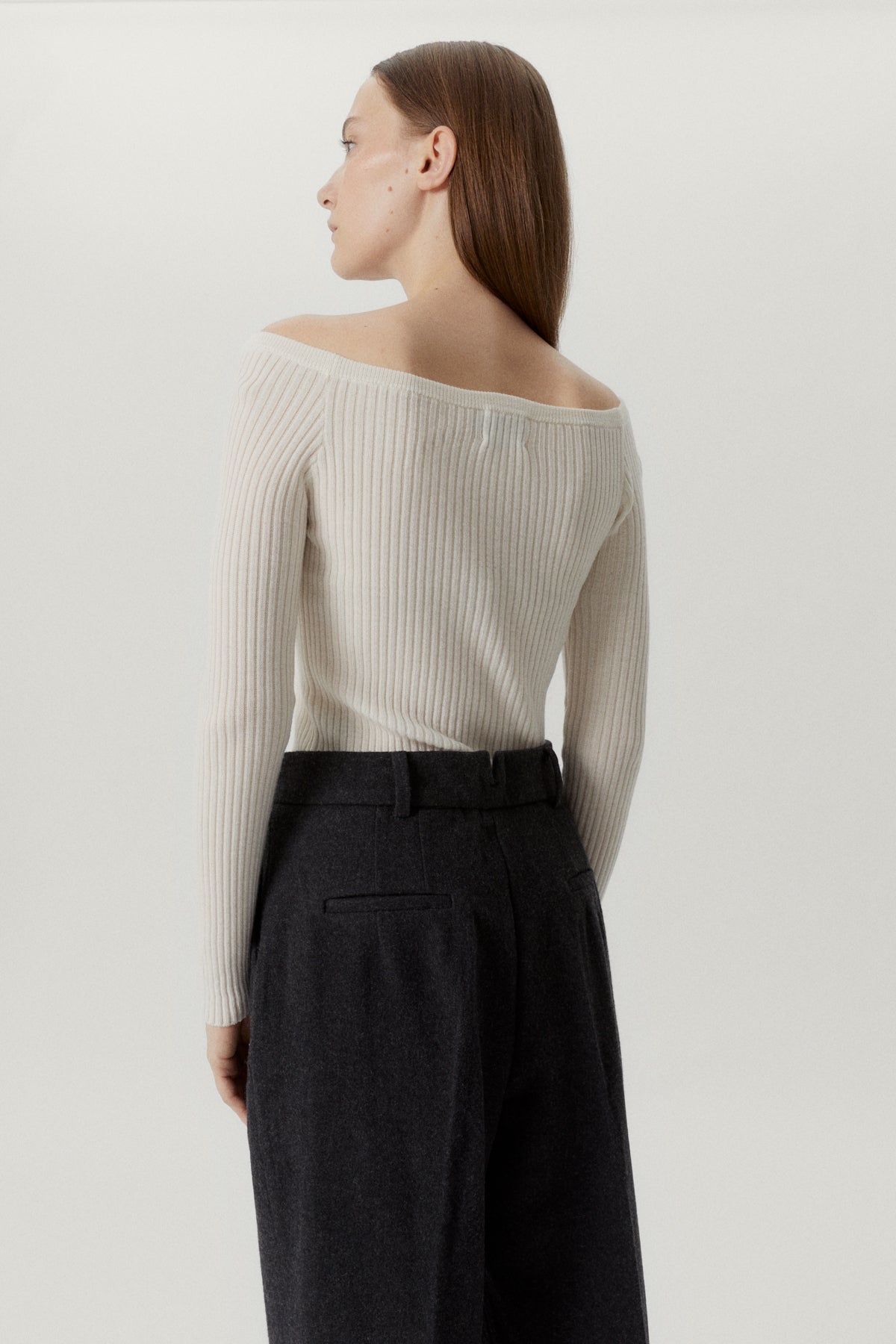 the merino wool off the shoulder top snow white