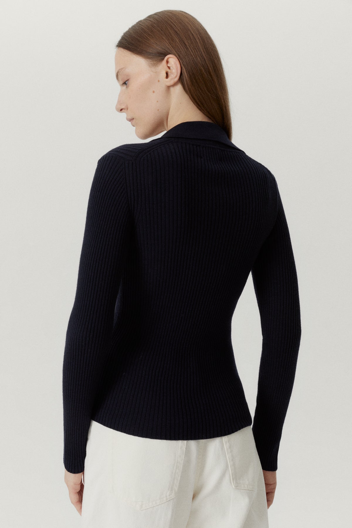 the merino wool ribbed polo oxford blue