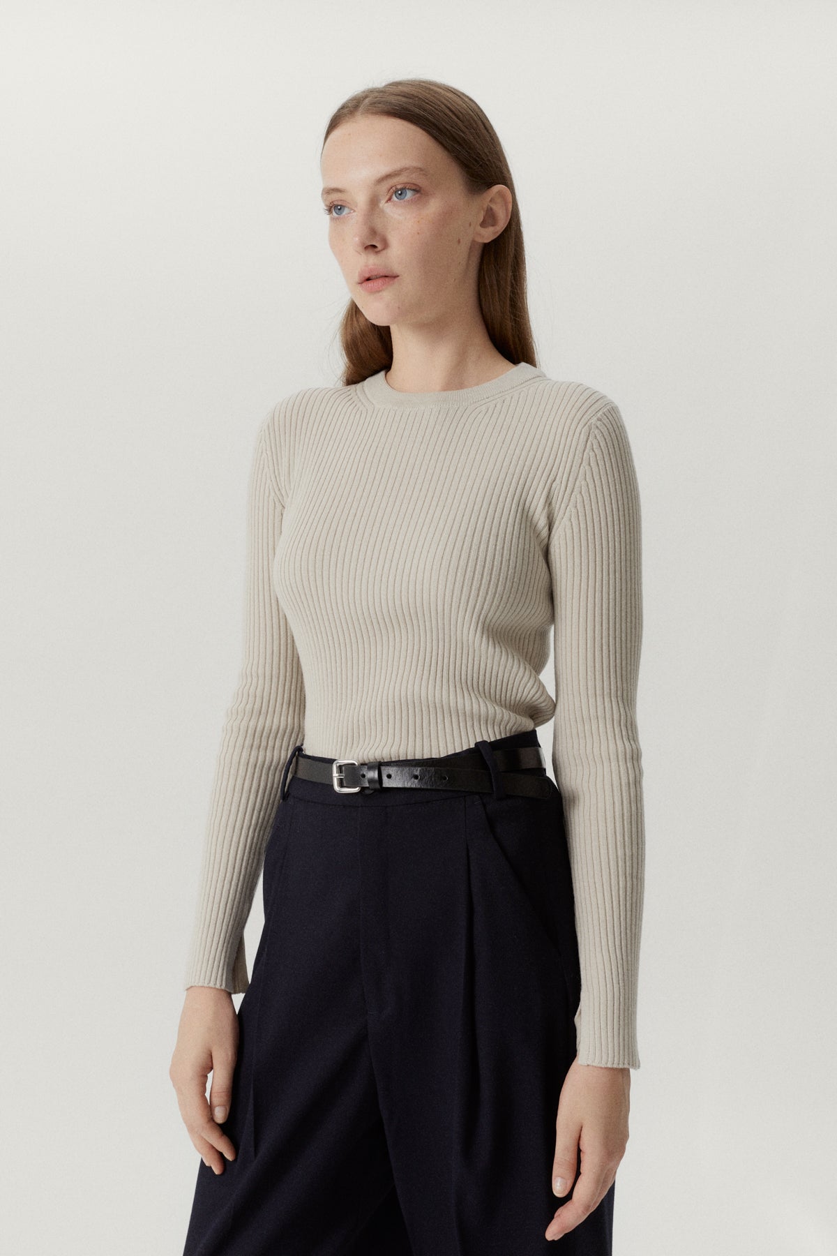 the merino wool ribbed sweater pearl