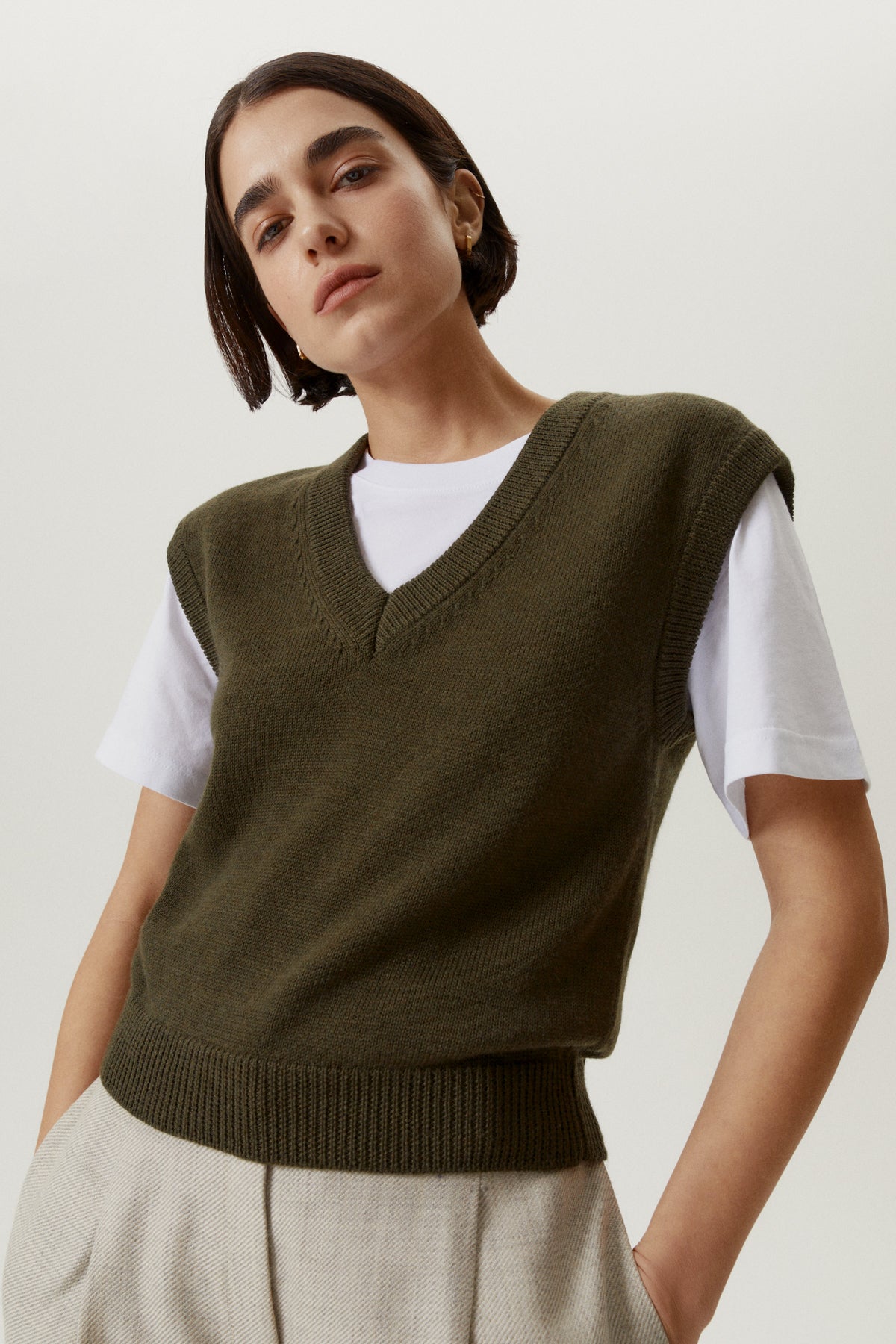 the merino wool vest military green
