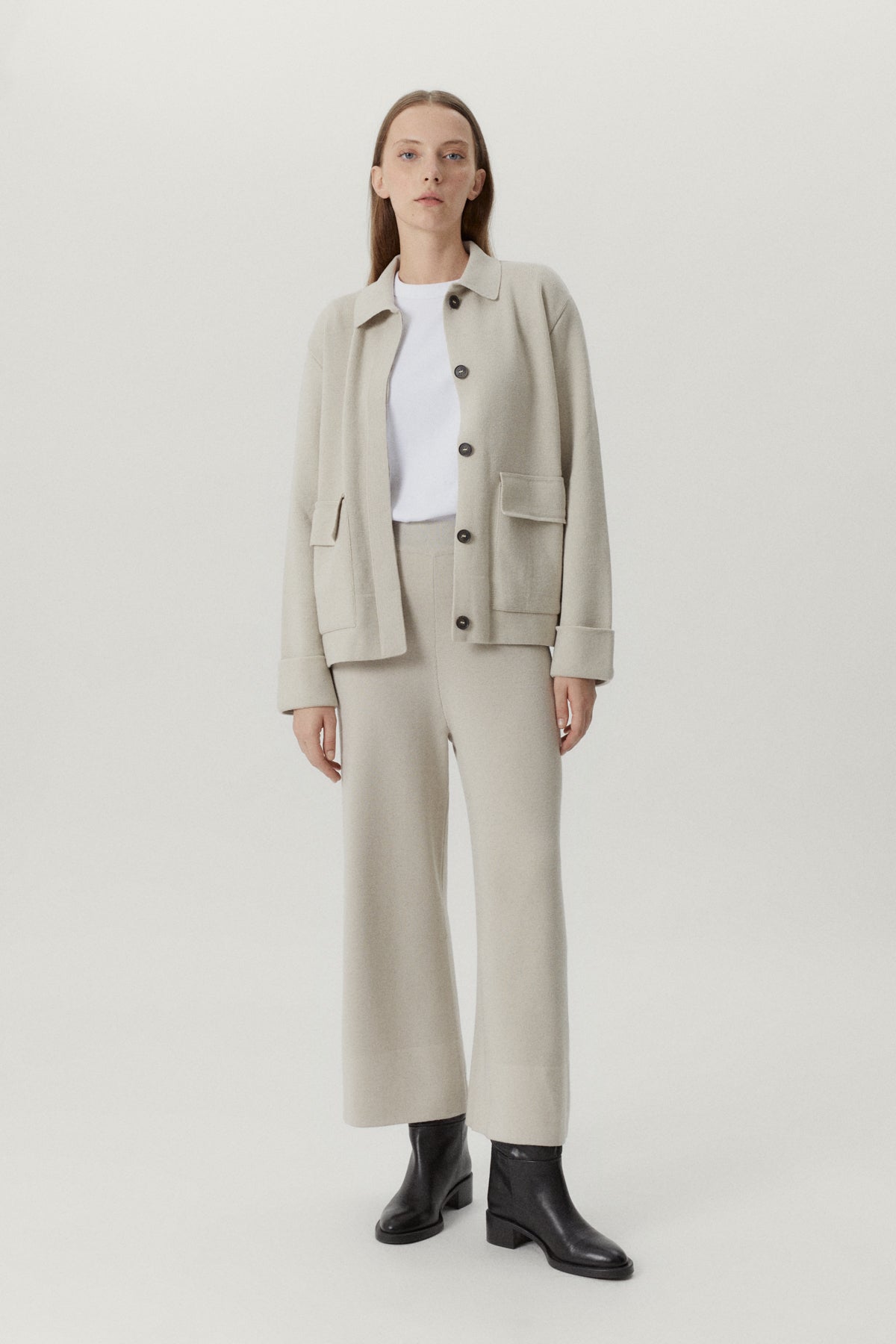 the merino wool wide leg pants pearl