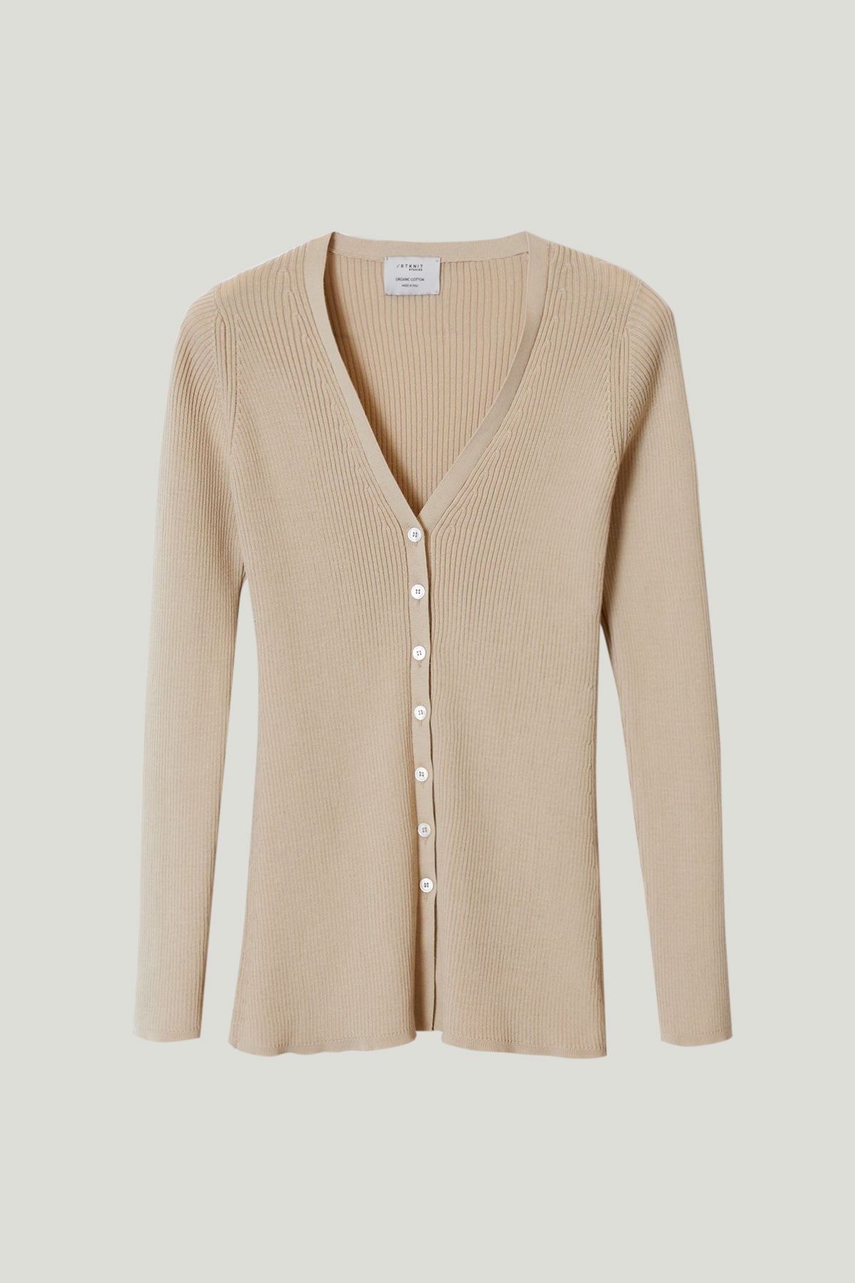 the organic cotton ribbed cardigan sand