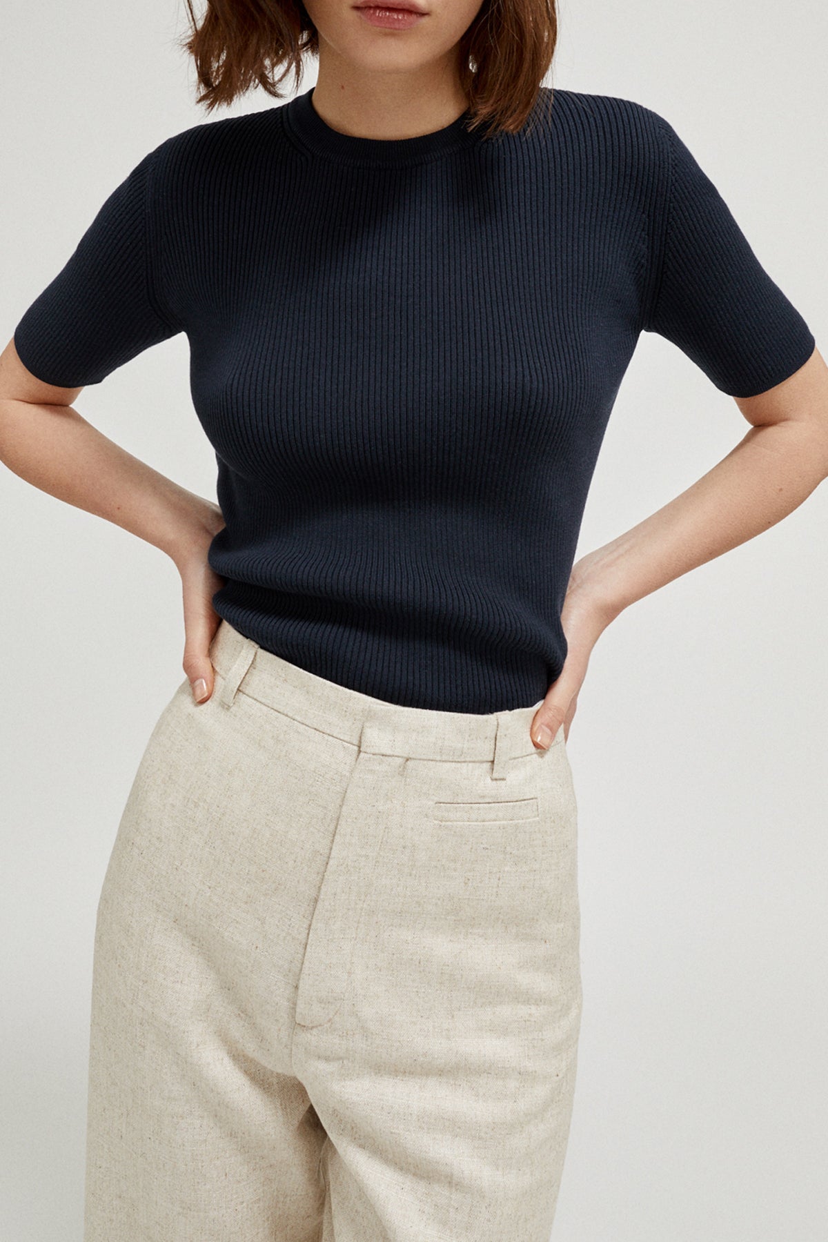 the organic cotton ribbed t shirt imperfect version deep blue