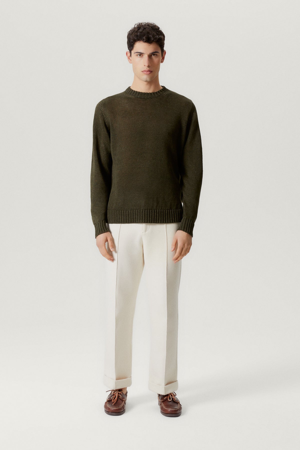the pure linen crewneck sweater delave green