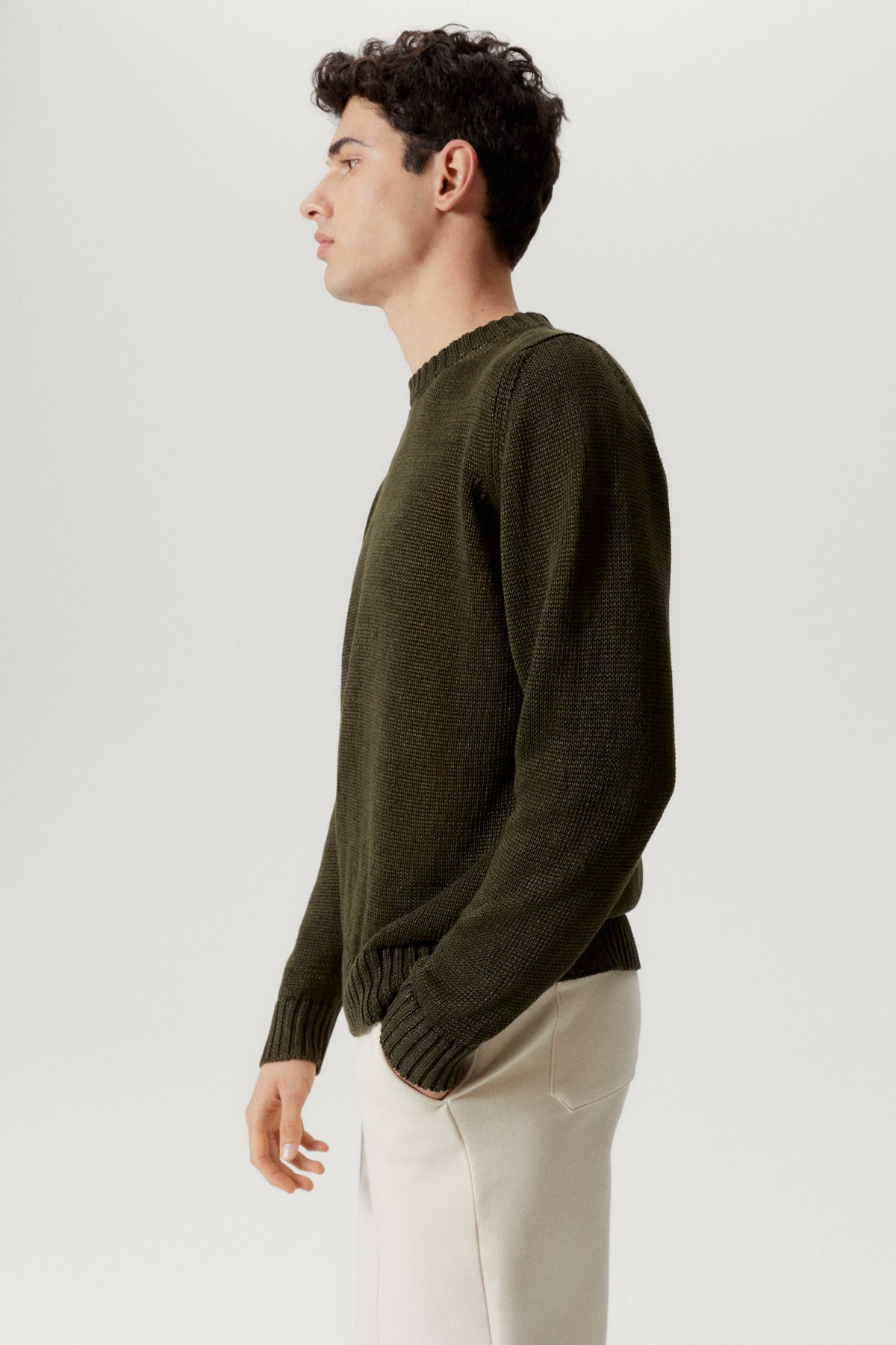 the pure linen crewneck sweater delave green