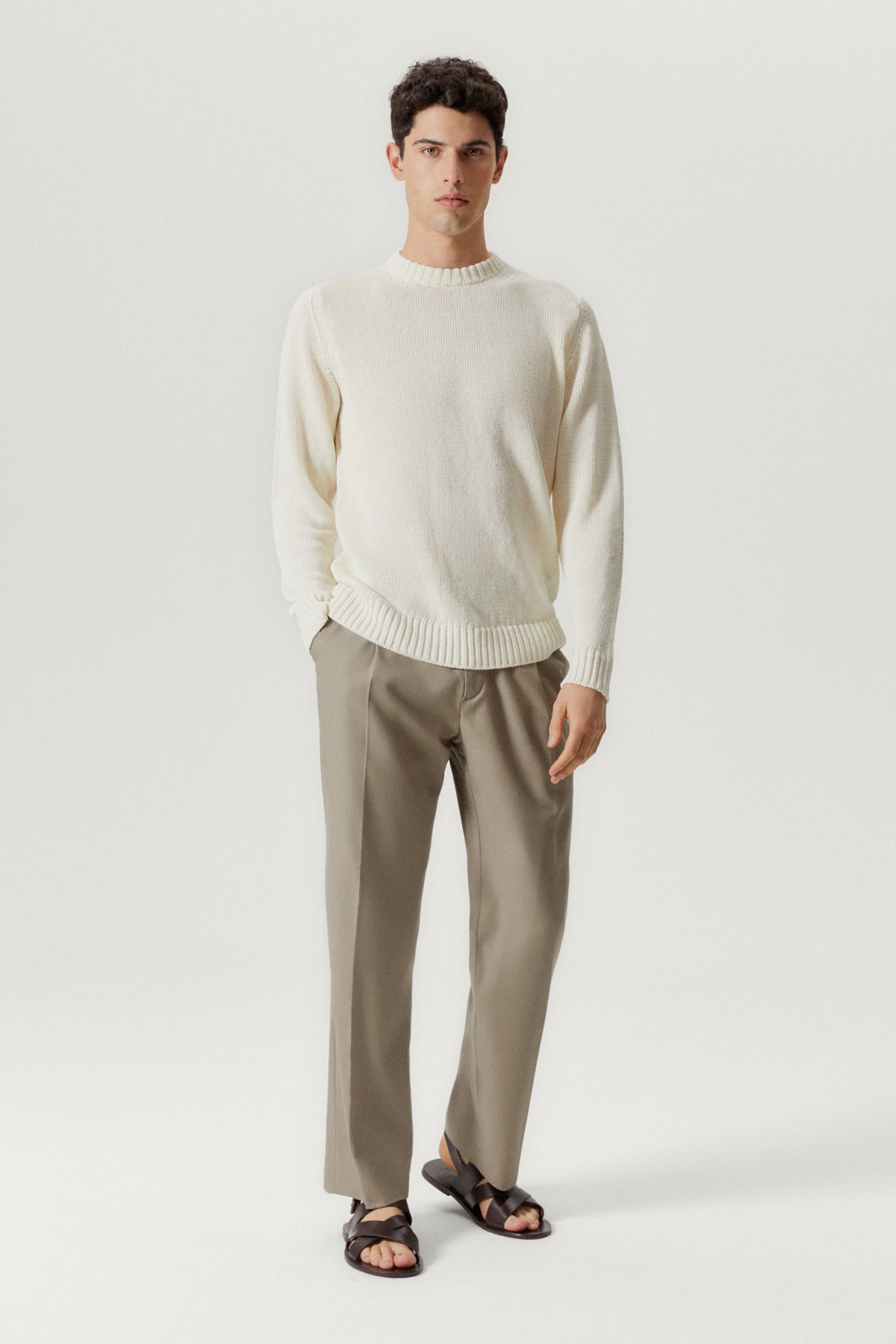 the pure linen crewneck sweater linen white