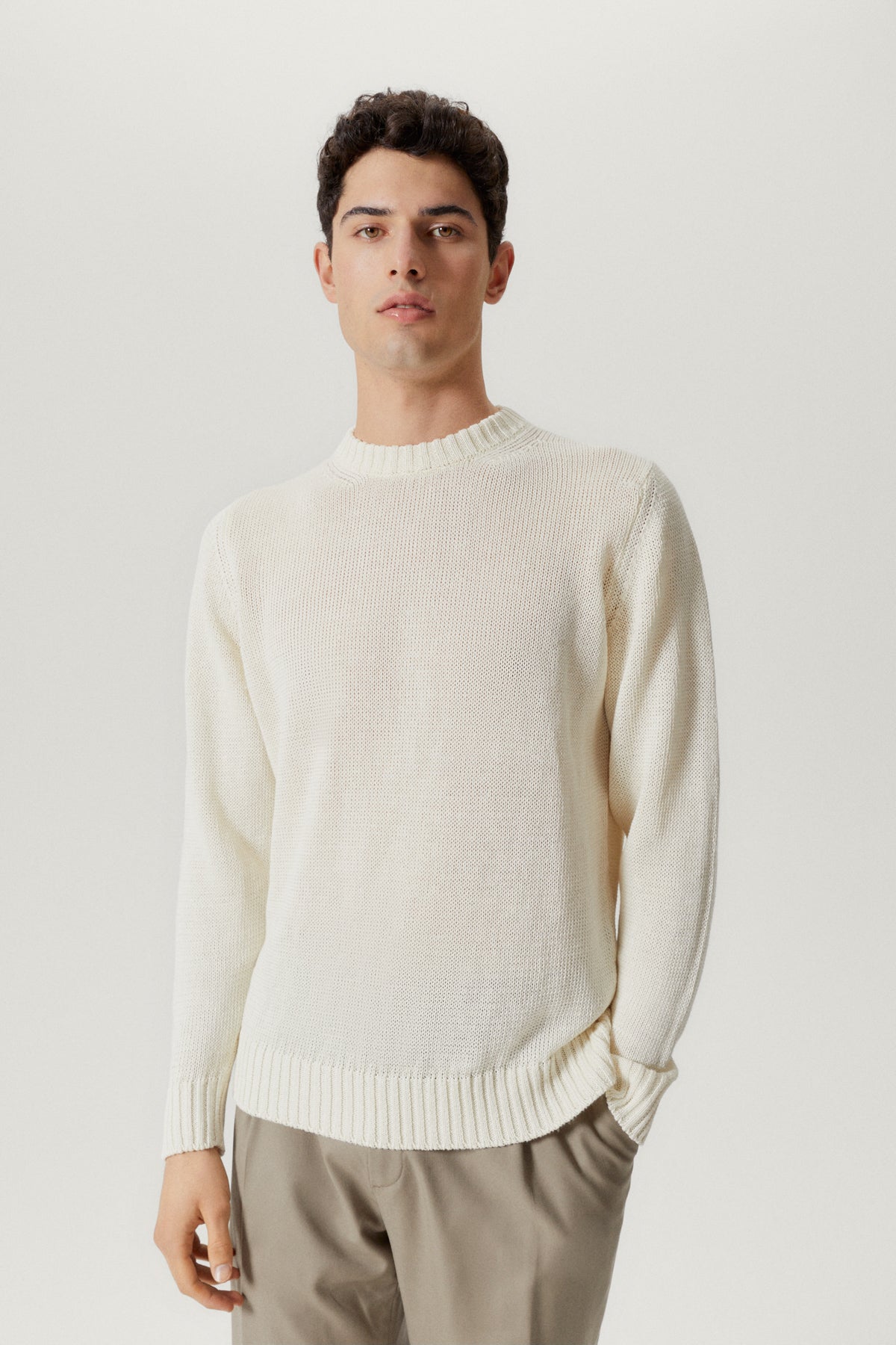 the pure linen crewneck sweater linen white