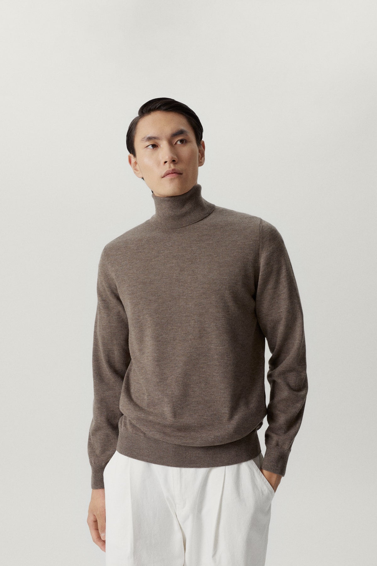 the ultrasoft roll neck sweater brown melange