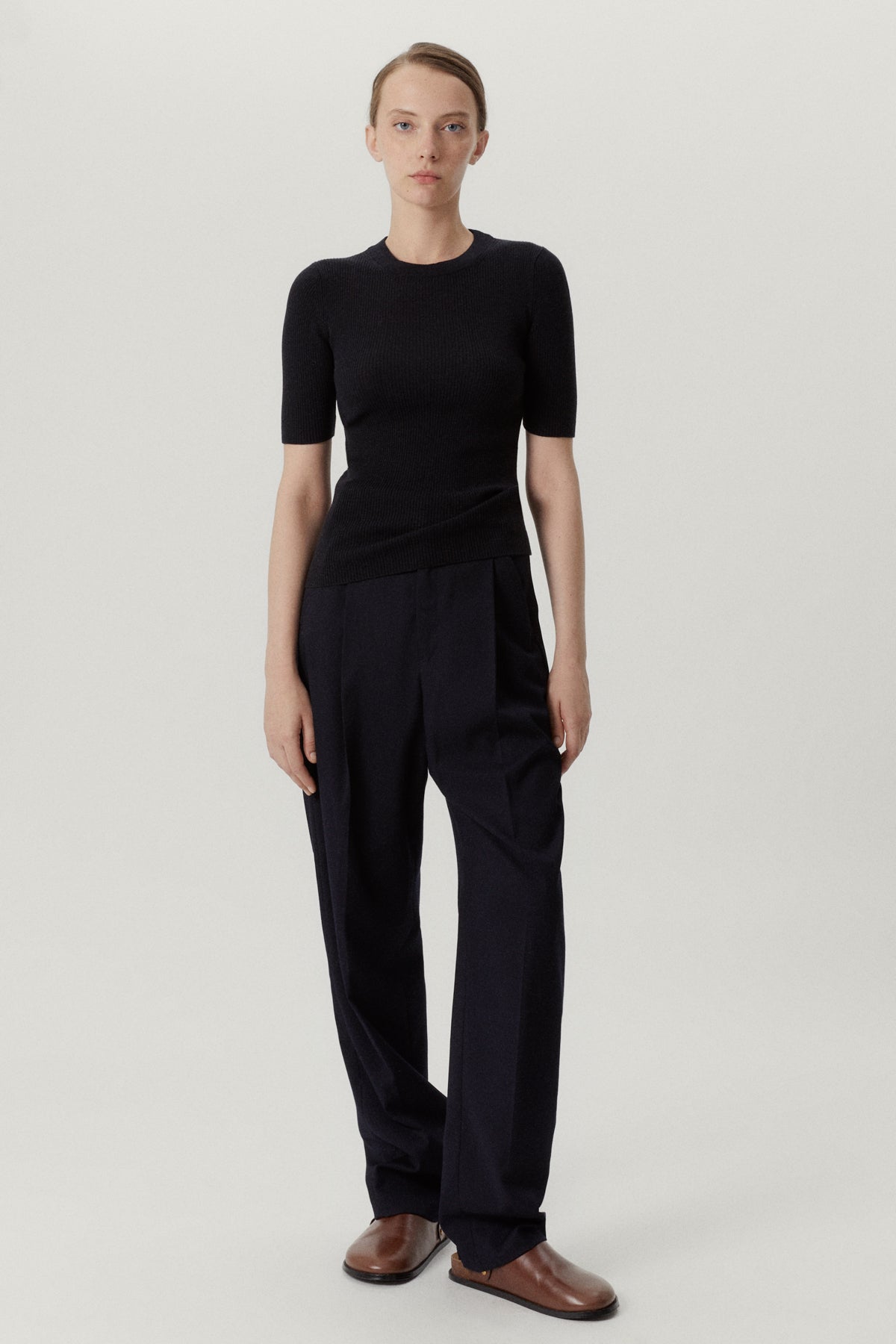 the ultrasoft wool ribbed t shirt midnight blue