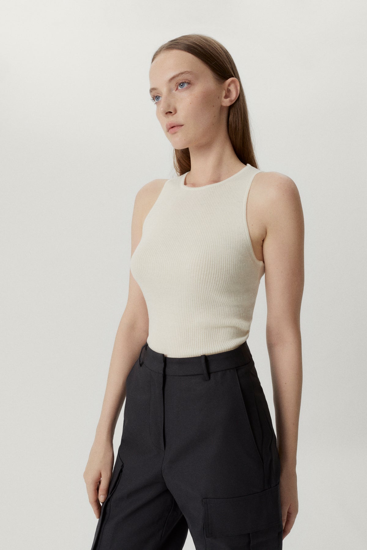 the ultrasoft wool ribbed tank top natural white