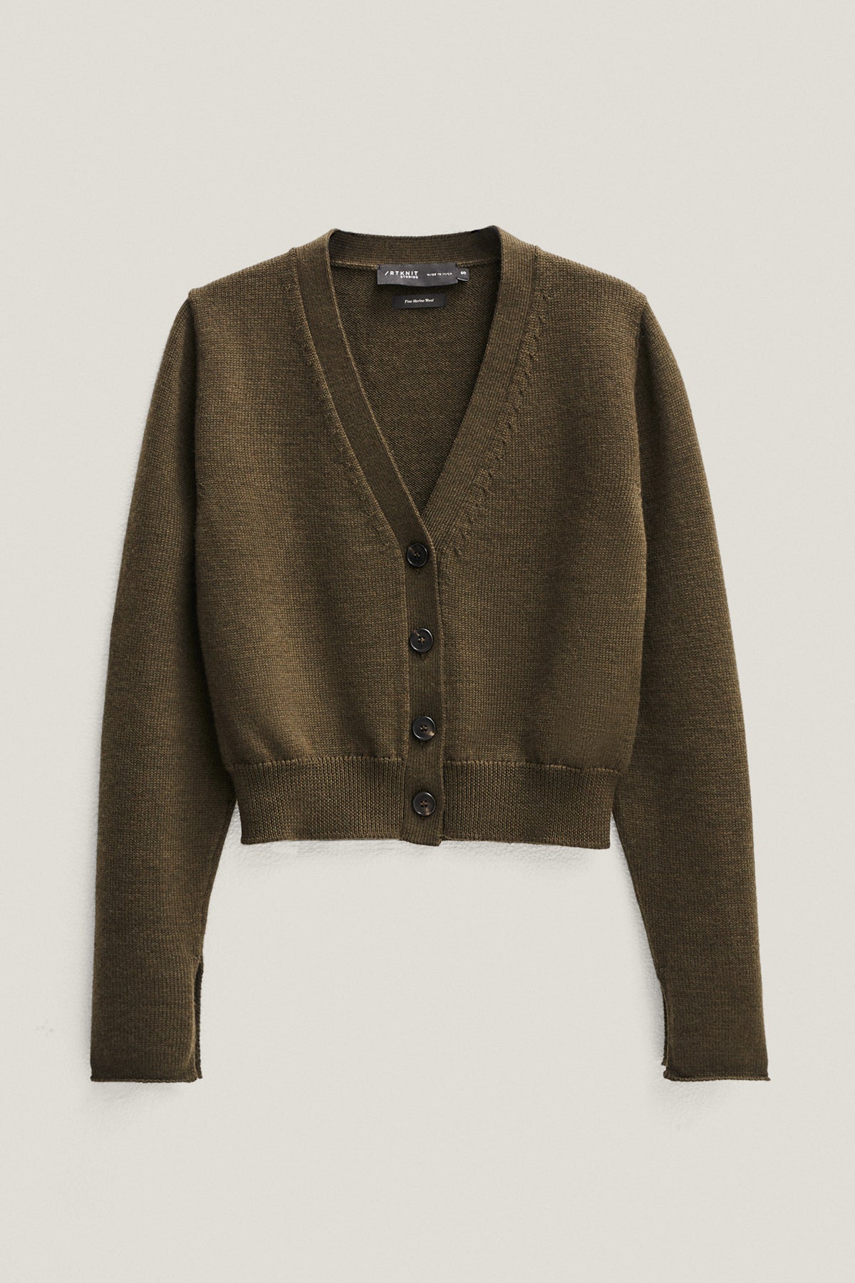 the merino wool crop cardigan military green