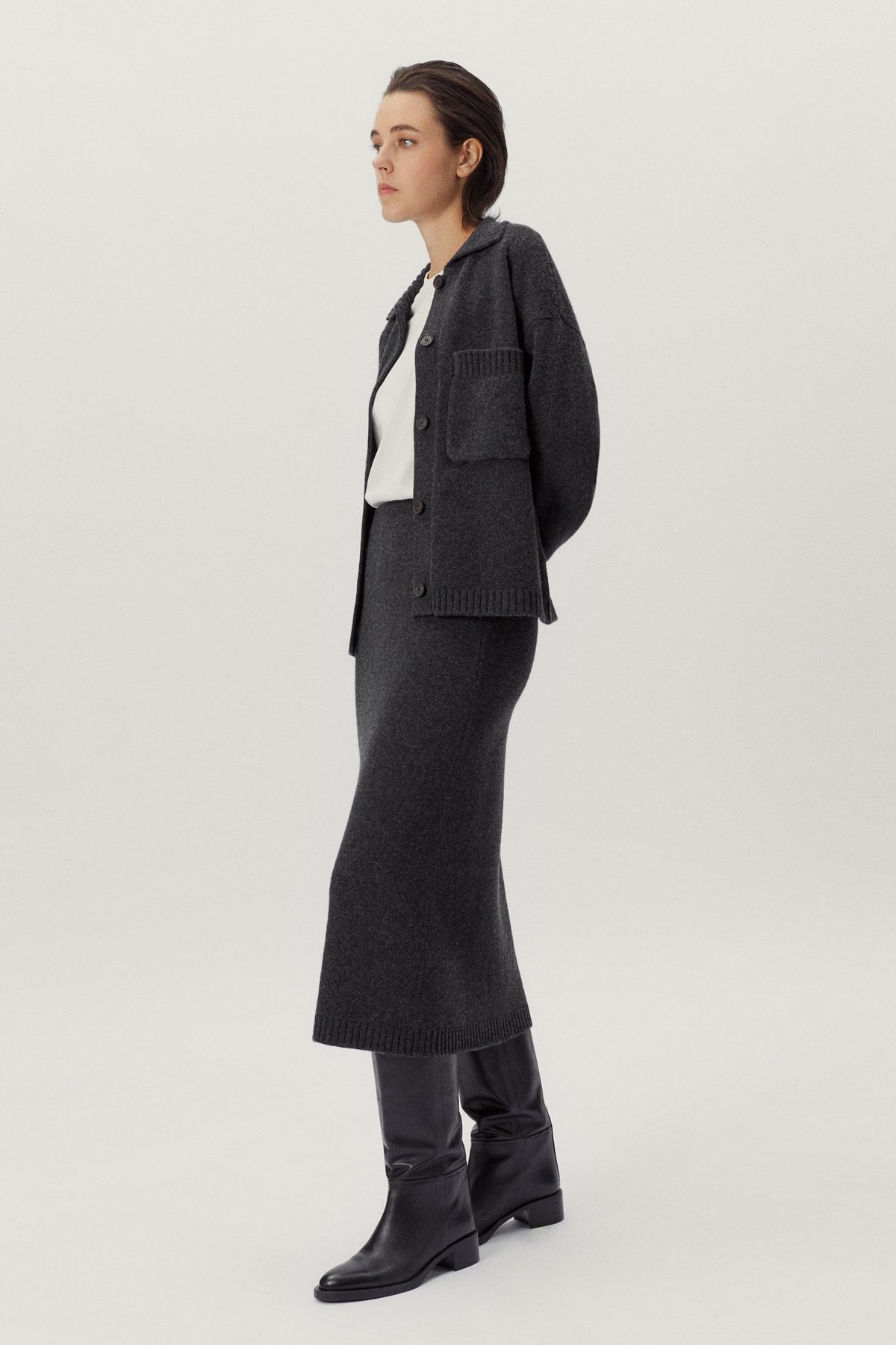 the woolen pencil skirt ash grey
