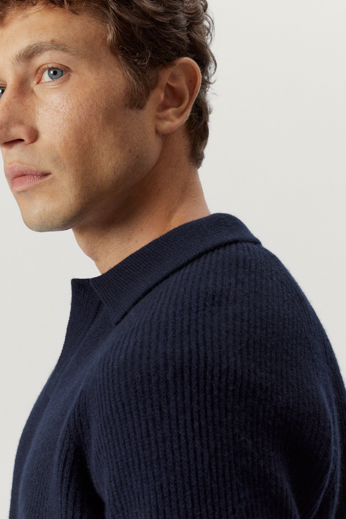 the woolen ribbed polo blue navy