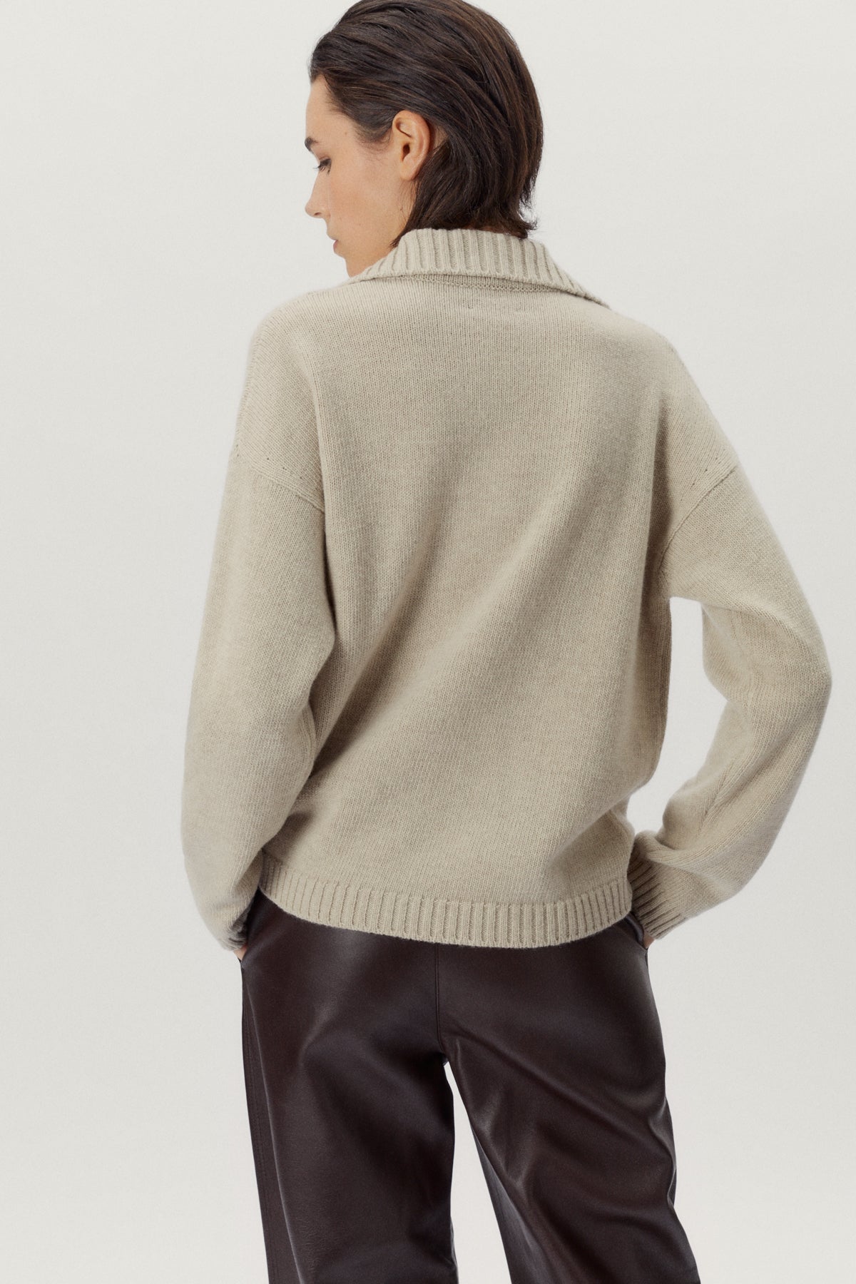 the woolen polo collar jacket ecru