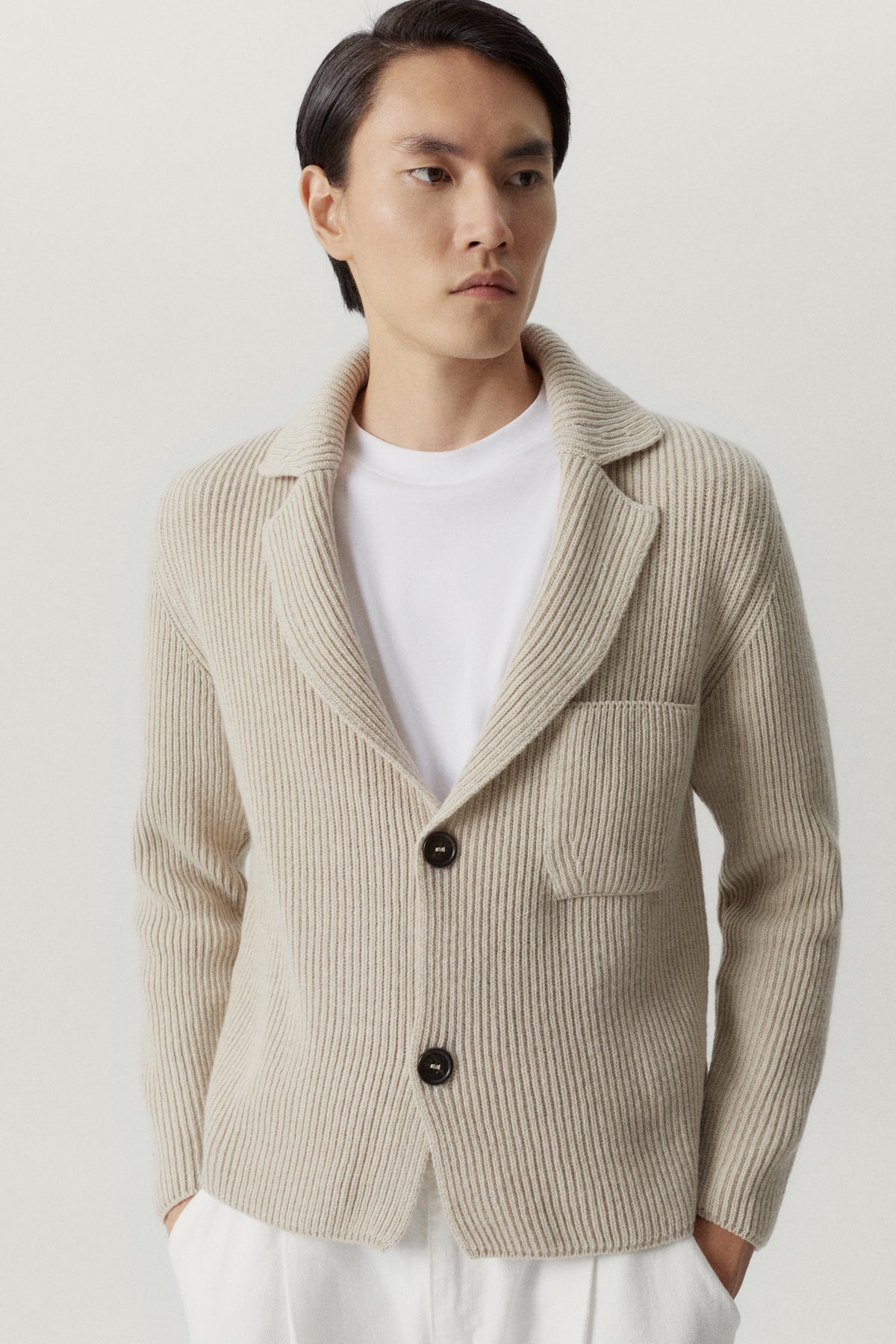 the woolen ribbed jacket ecru