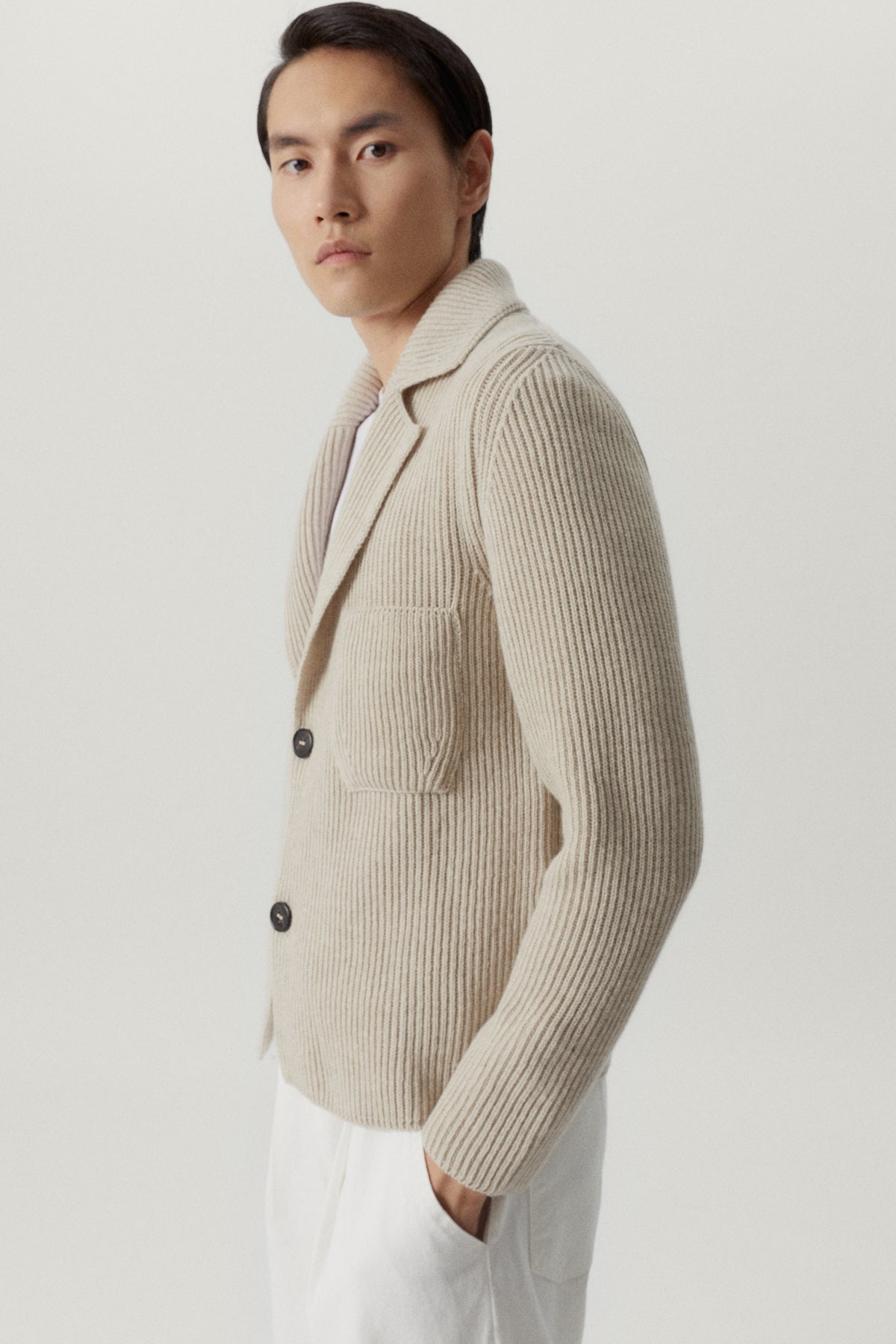 the woolen ribbed jacket ecru
