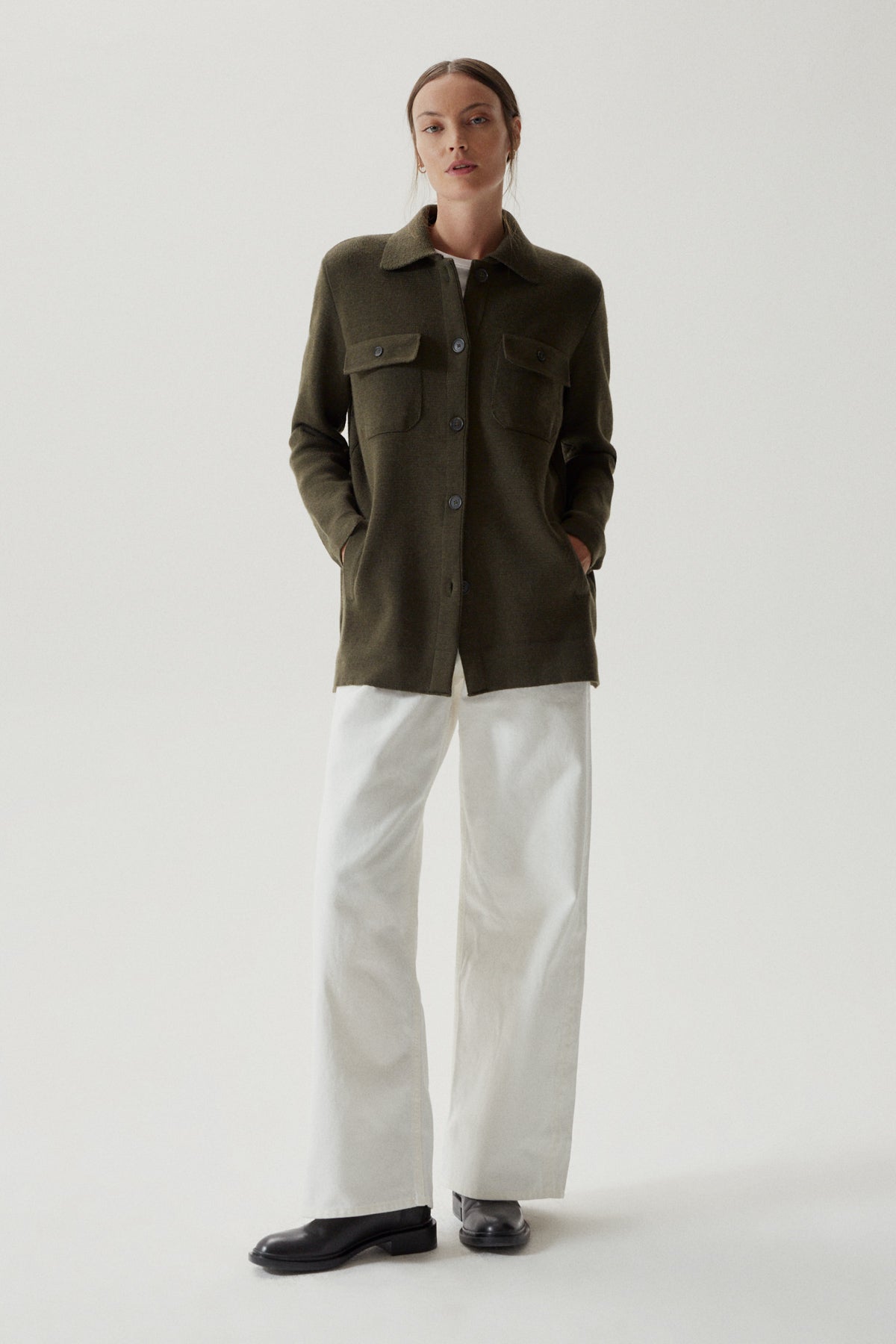 the merino wool long jacket military green