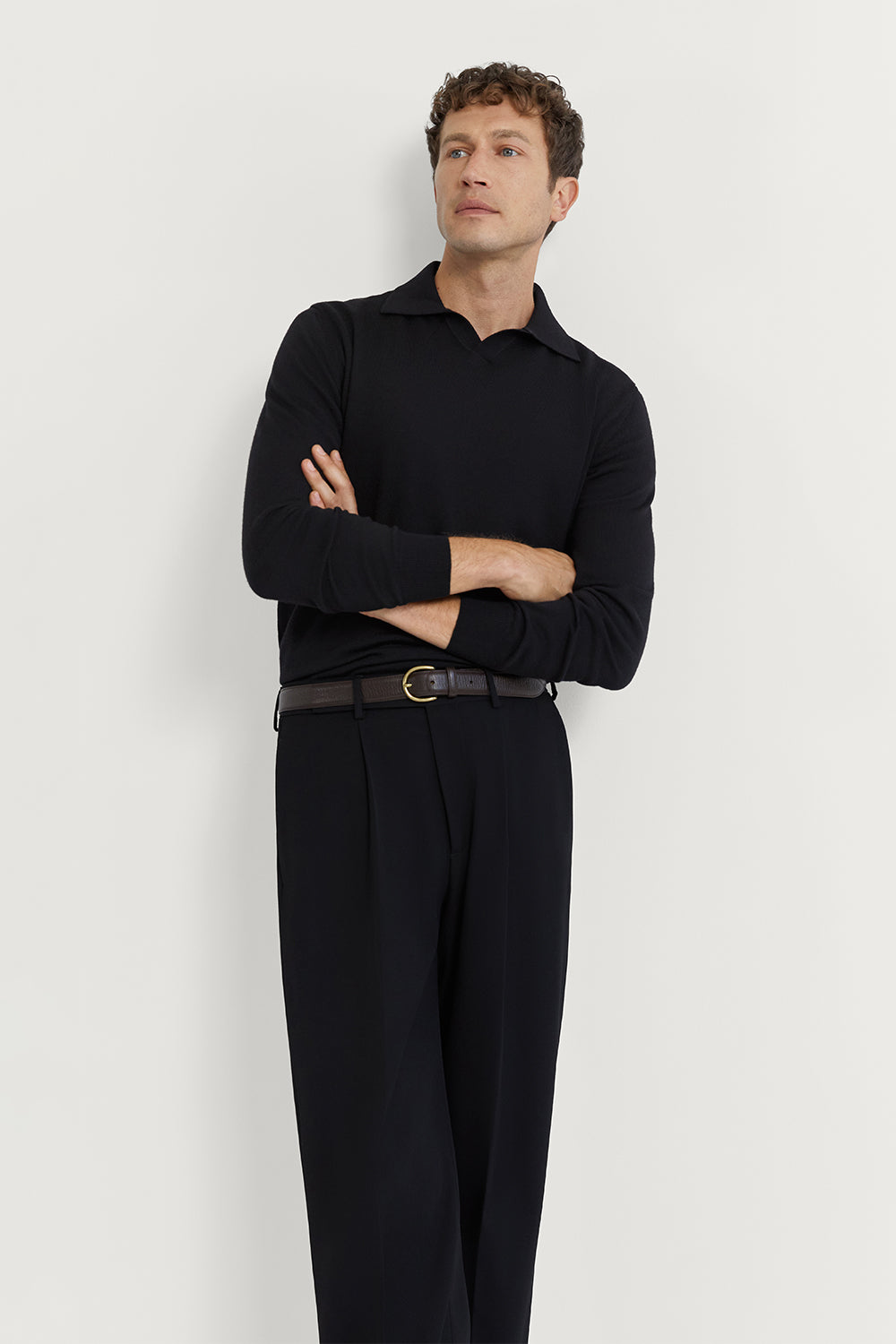 The Merino Wool Buttonless Polo Black
