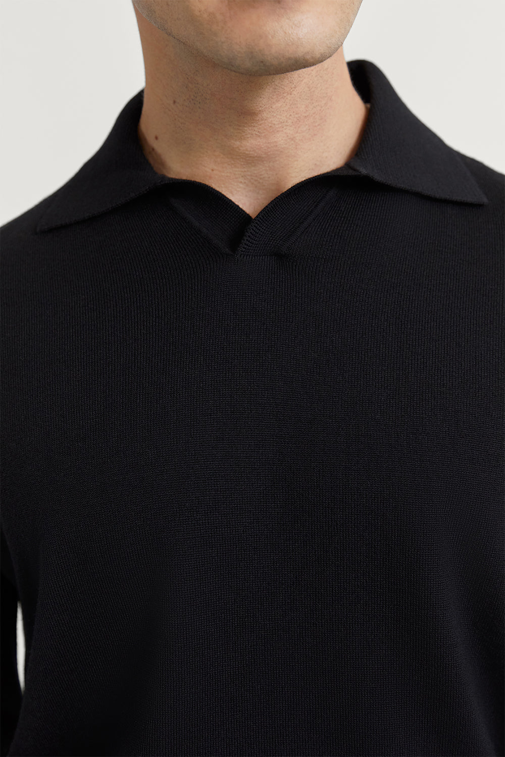 The Merino Wool Buttonless Polo Black