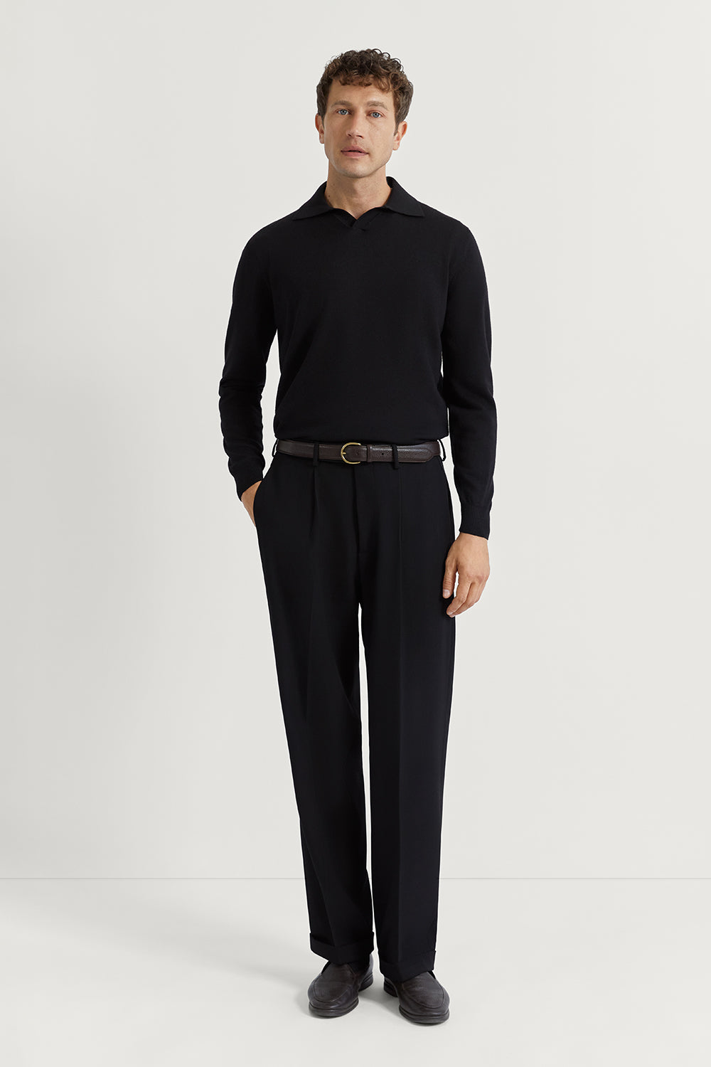 The Merino Wool Buttonless Polo Black
