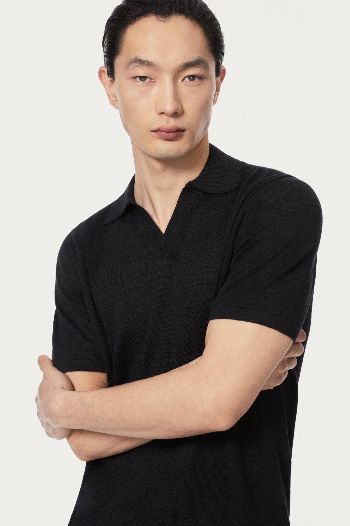 The Linen Cotton Short Sleeve Polo - black