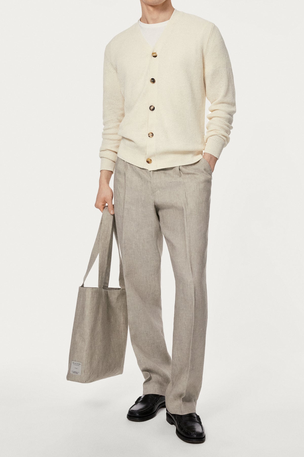 Gerippter Cardigan aus Leinen/Baumwolle