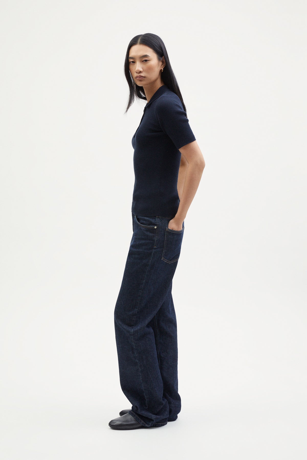 the organic cotton ribbed polo deep blue