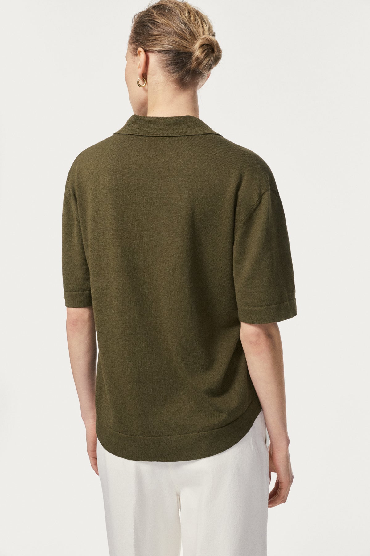 The Linen Cotton Boxy Polo - olive green