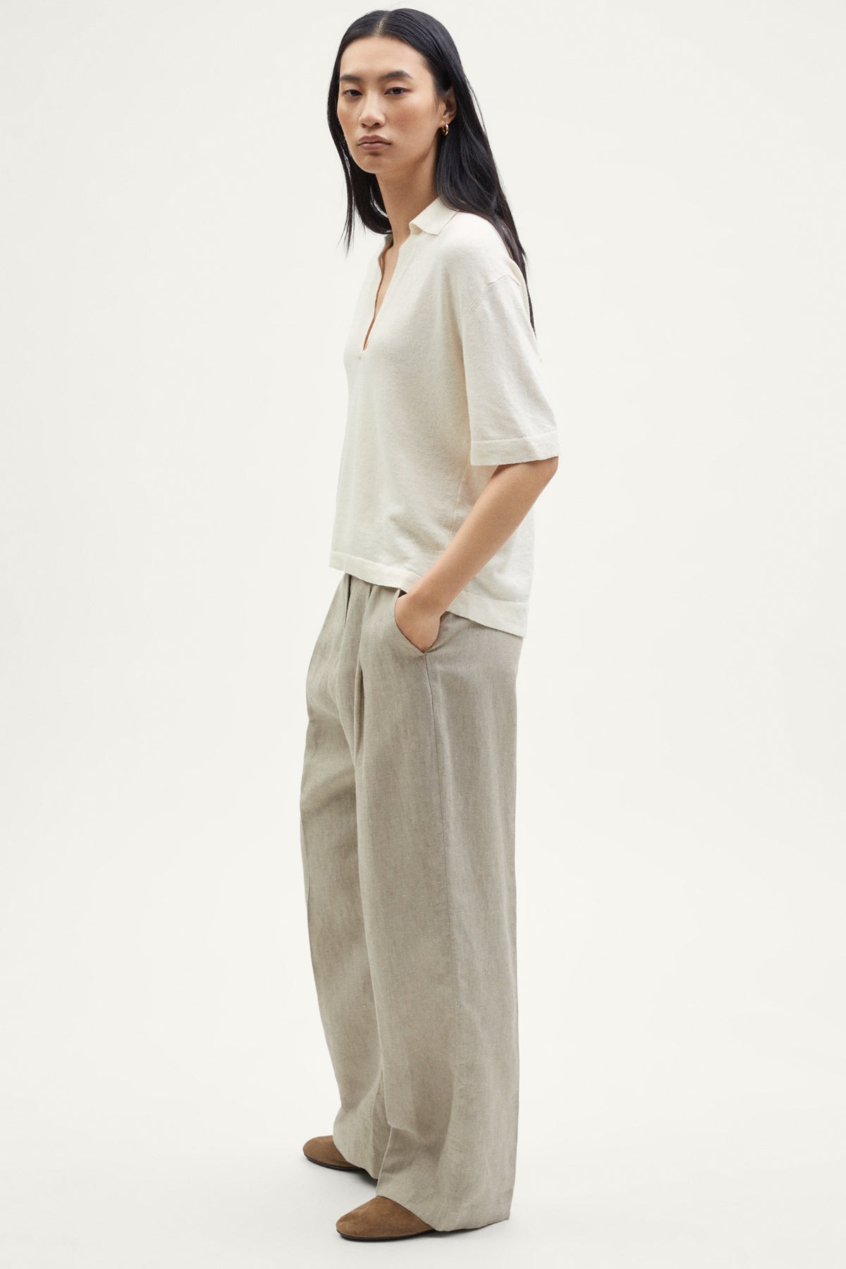 the linen cotton polo milk white