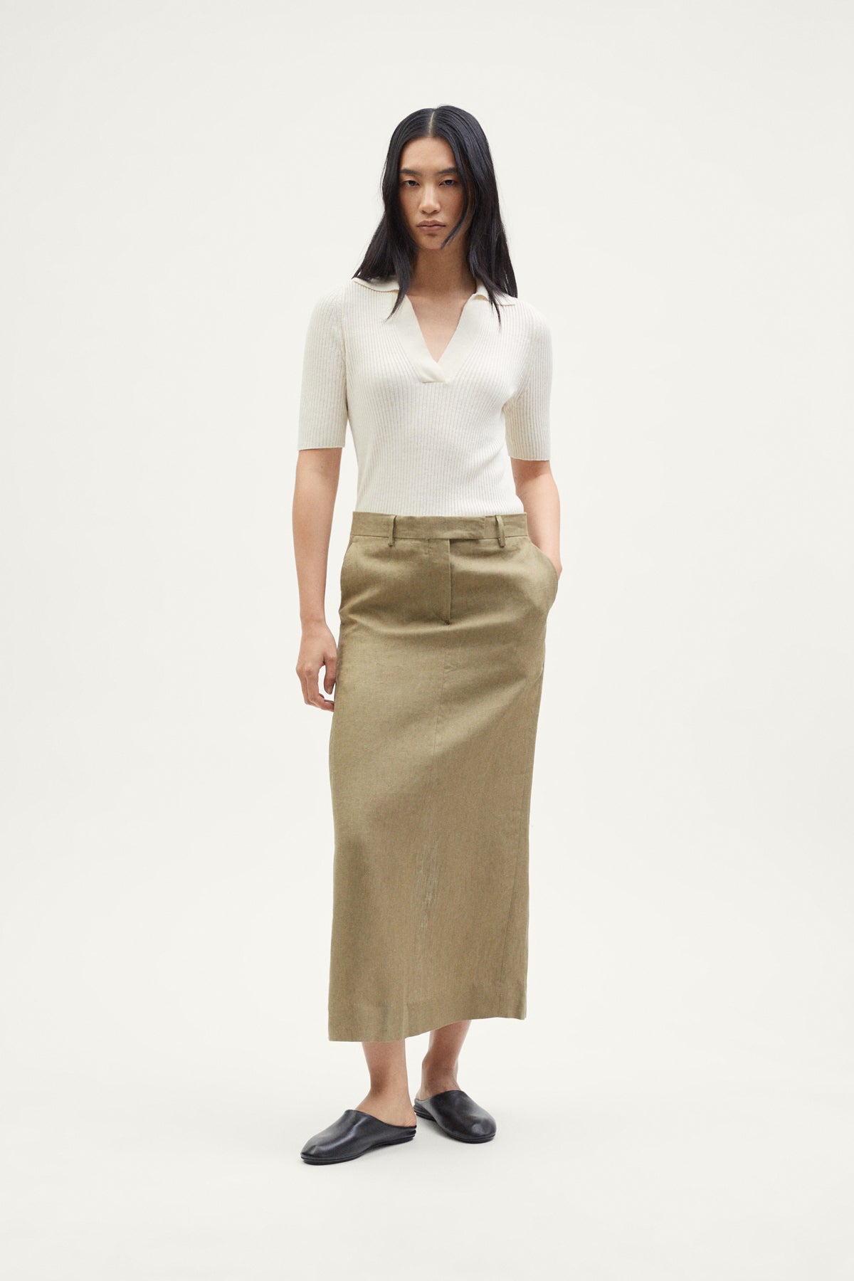 the linen cotton ribbed polo milk white