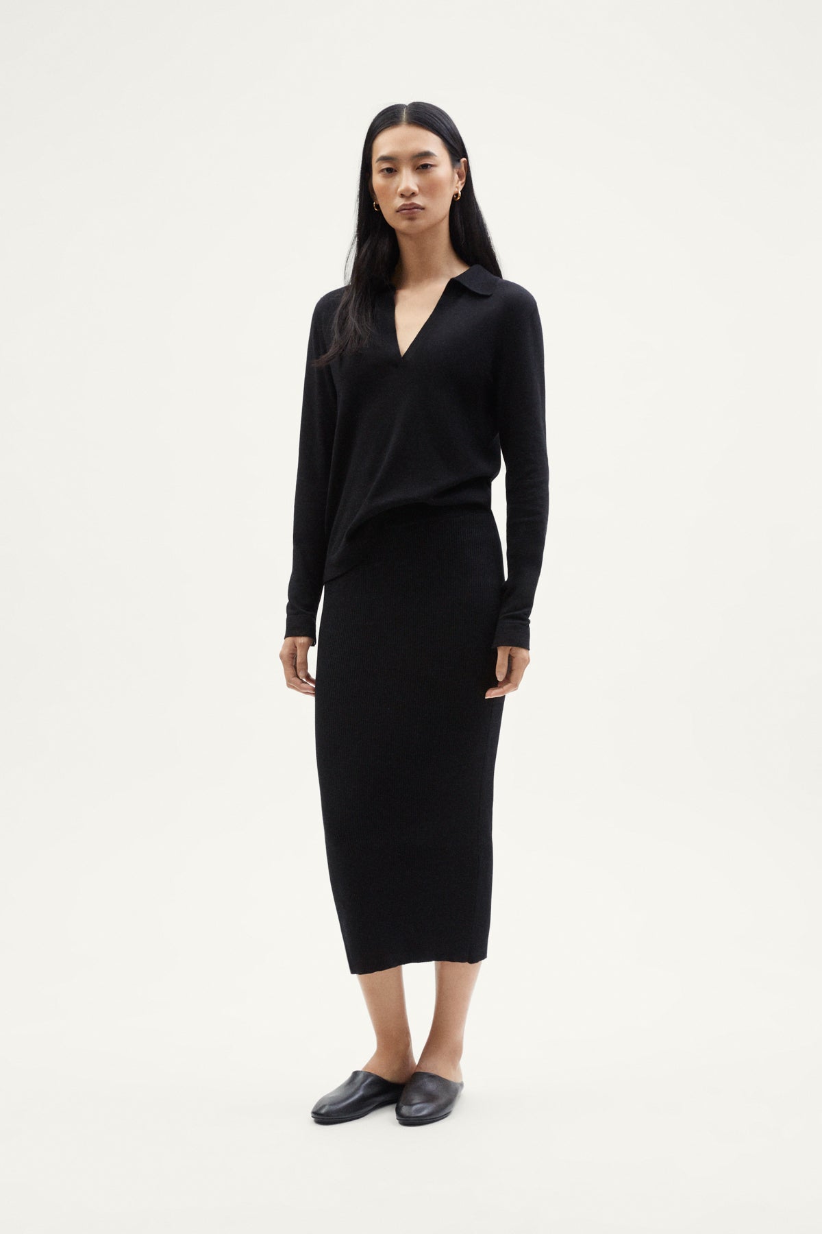 The Organic Cotton Ribbed Skirt black