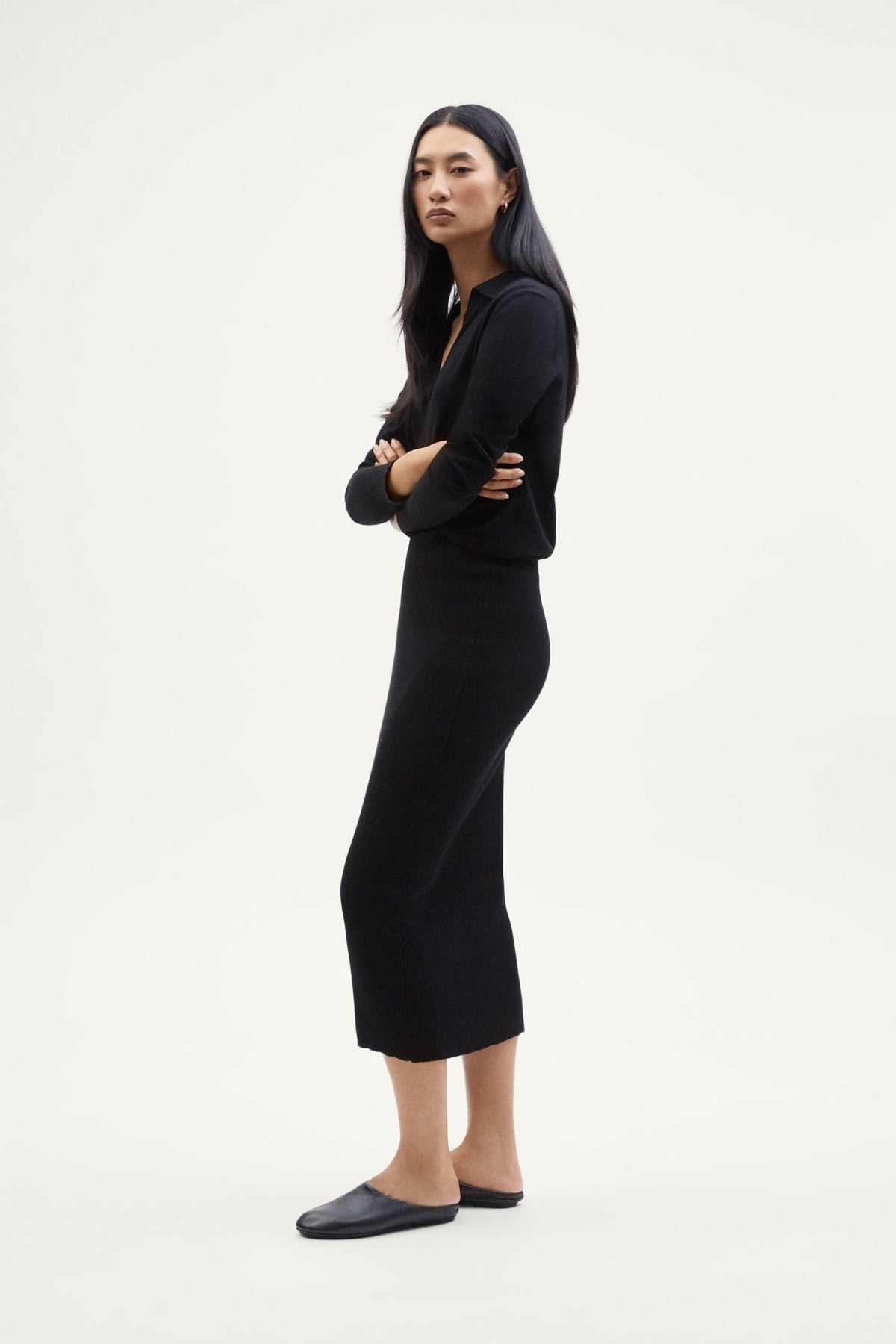 The Organic Cotton Ribbed Skirt black